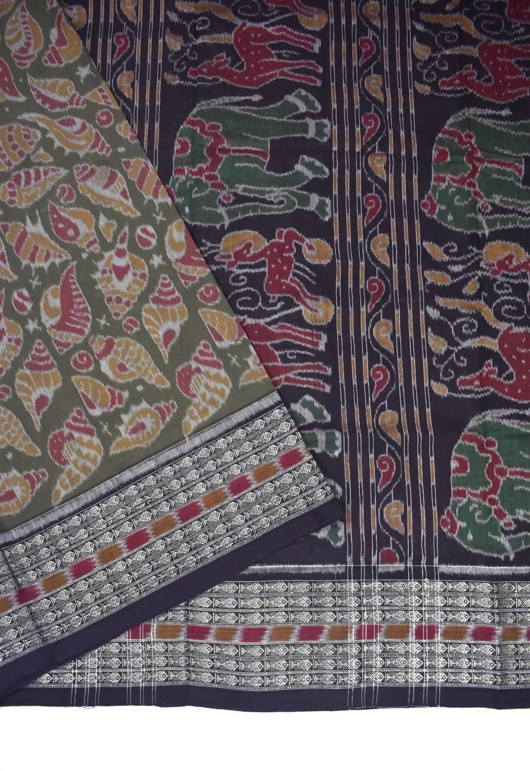 Biscuit-Red Colour Sambalpuri Handloom Cotton Saree - Image 3