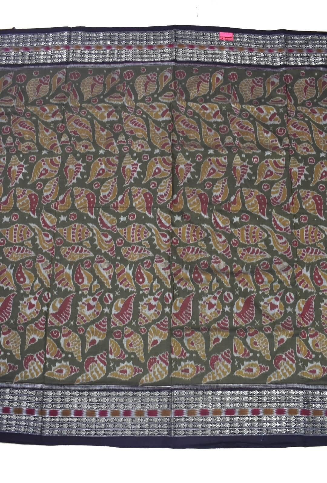 Biscuit-Red Colour Sambalpuri Handloom Cotton Saree
