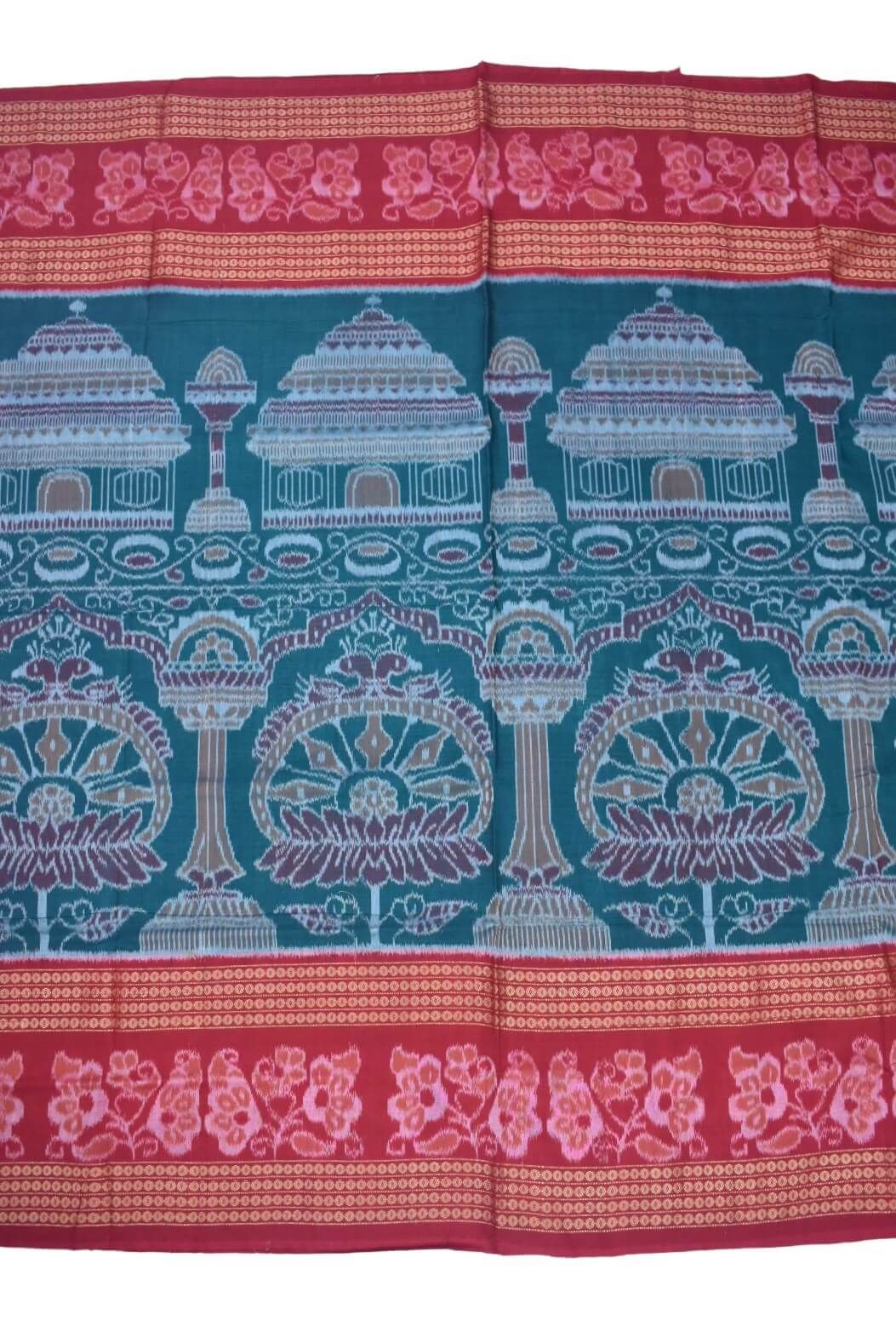 Green-Red Colour Sambalpuri Handloom Cotton Saree