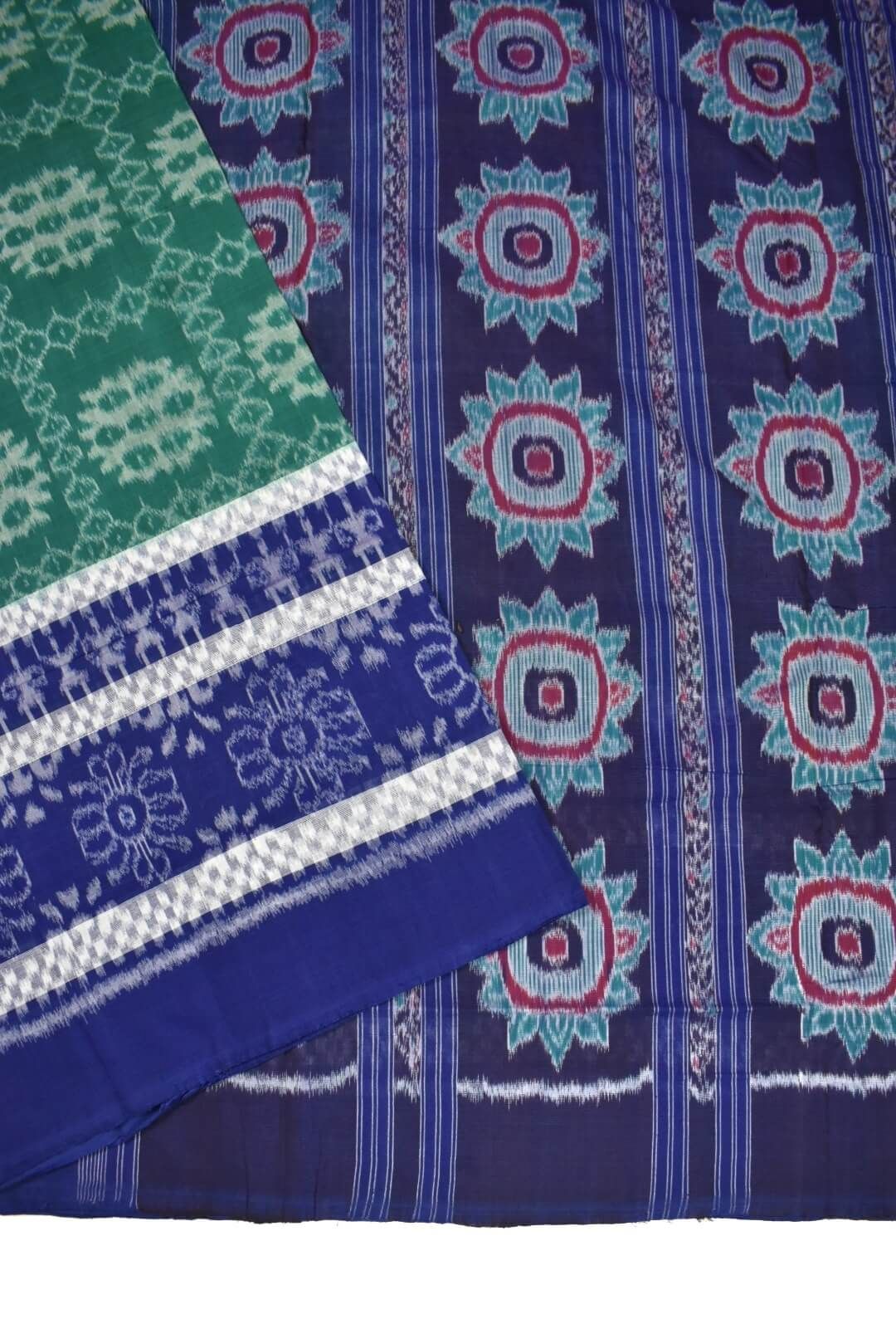 Green-Blue Colour Sambalpuri Handloom Cotton Saree - Image 3
