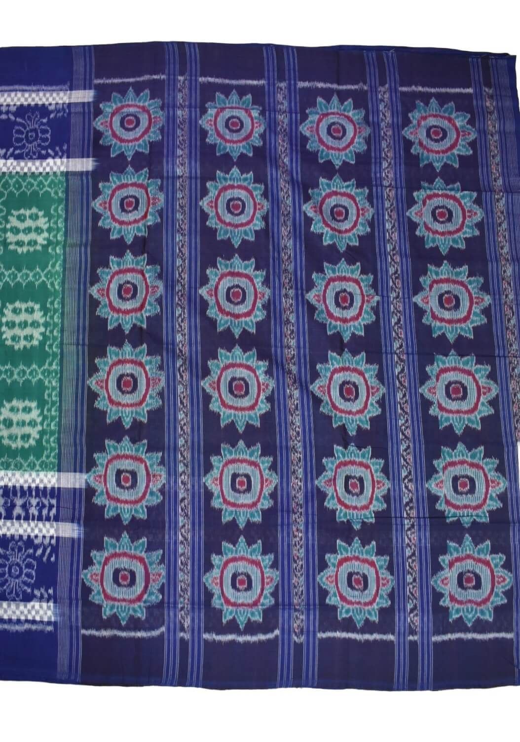 Green-Blue Colour Sambalpuri Handloom Cotton Saree - Image 2