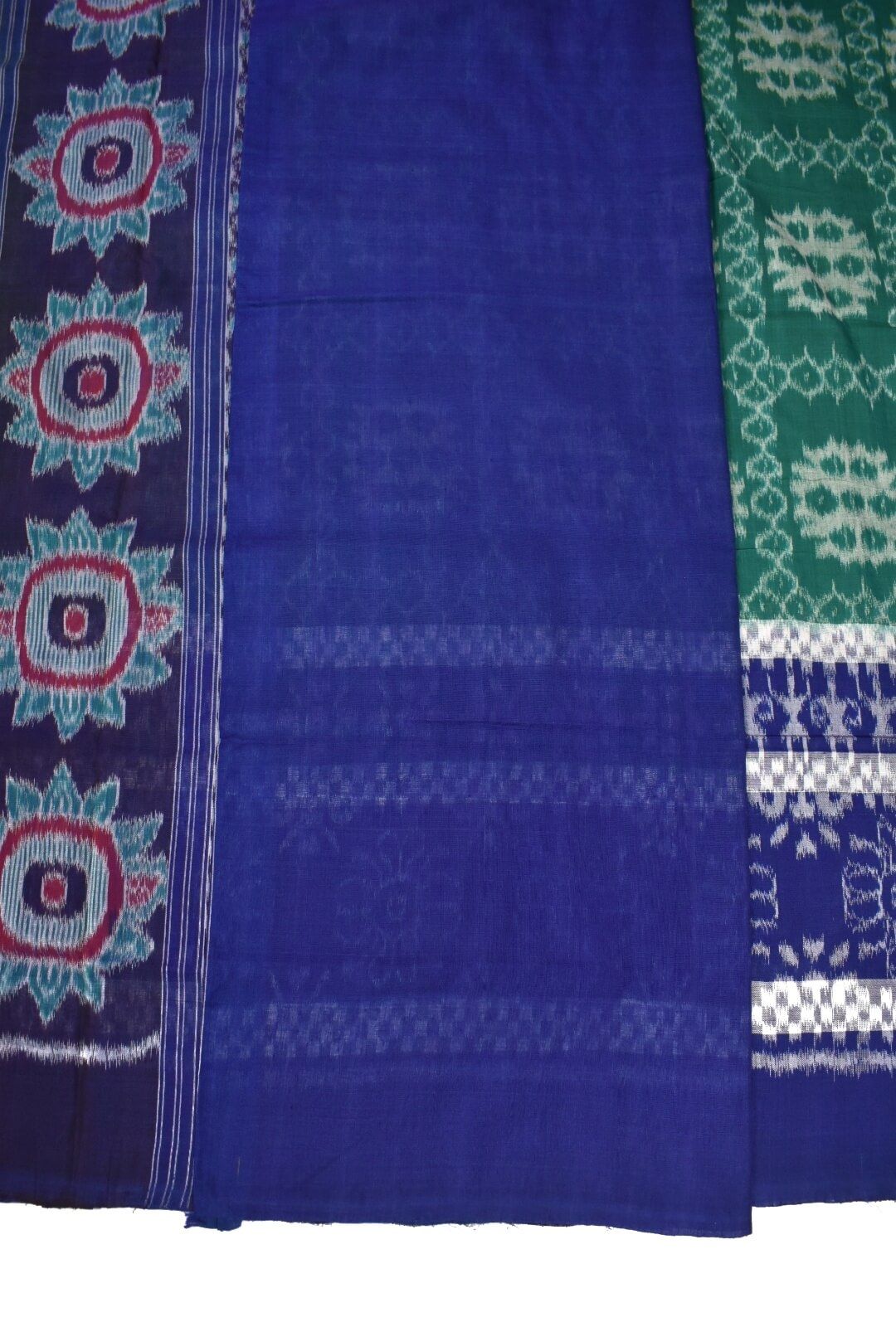 Green-Blue Colour Sambalpuri Handloom Cotton Saree - Image 5