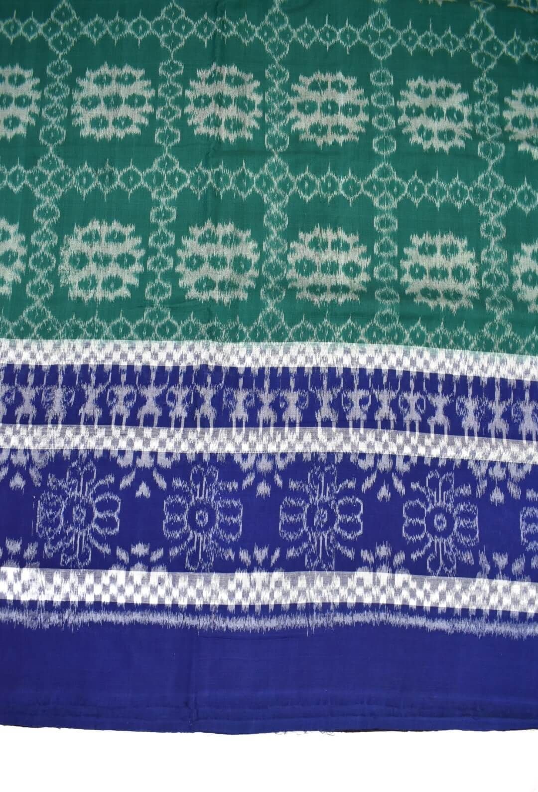 Green-Blue Colour Sambalpuri Handloom Cotton Saree - Image 4
