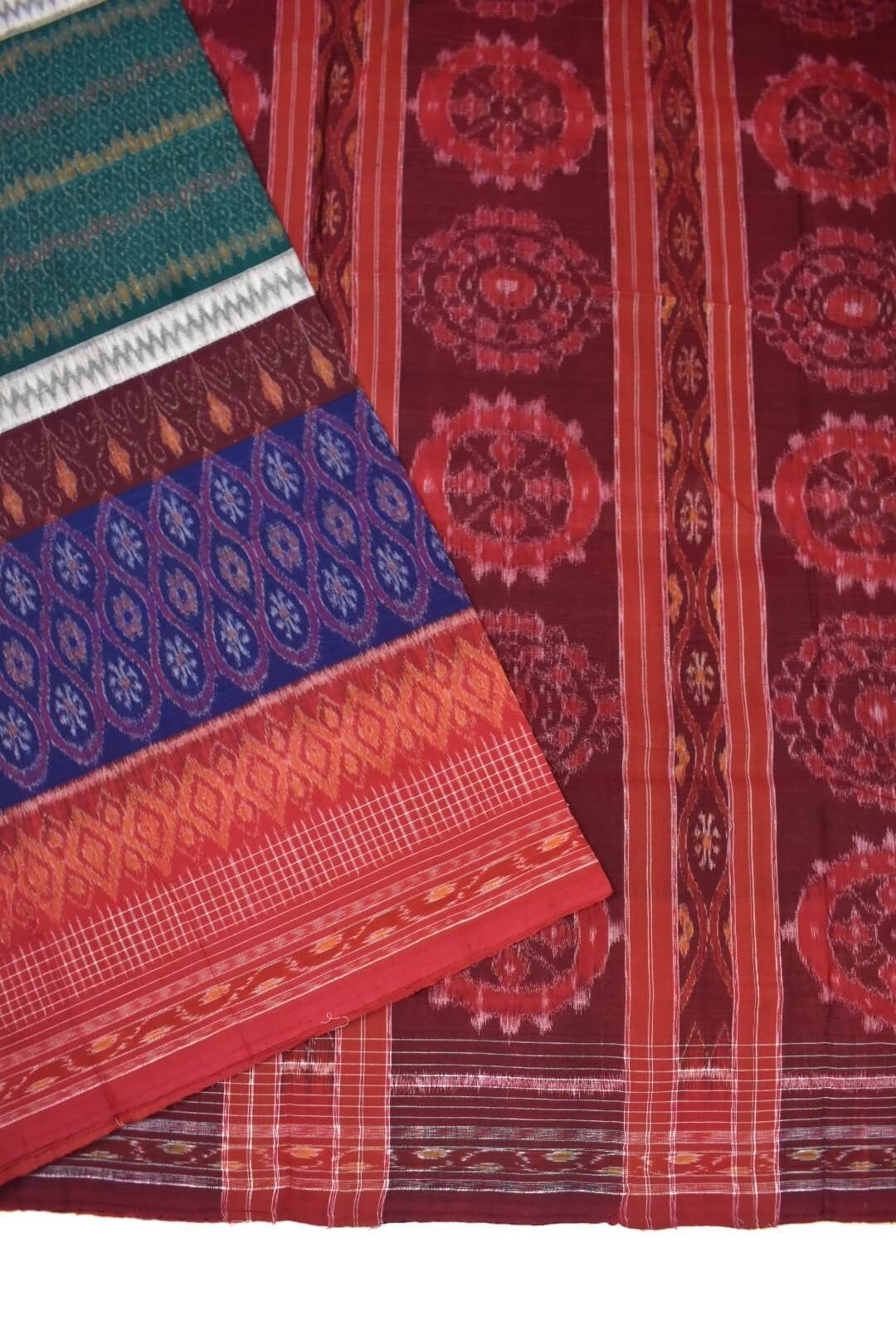 Green-Blue Colour Sambalpuri Handloom Cotton Saree - Image 3