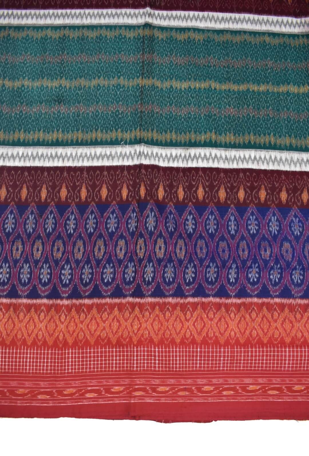 Green-Blue Colour Sambalpuri Handloom Cotton Saree - Image 4