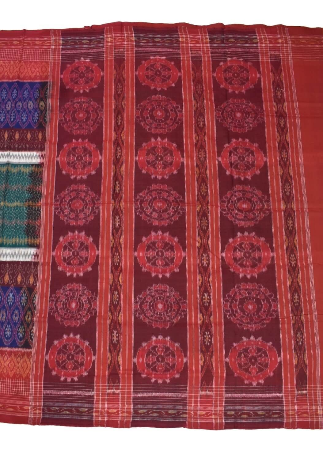 Green-Blue Colour Sambalpuri Handloom Cotton Saree - Image 2