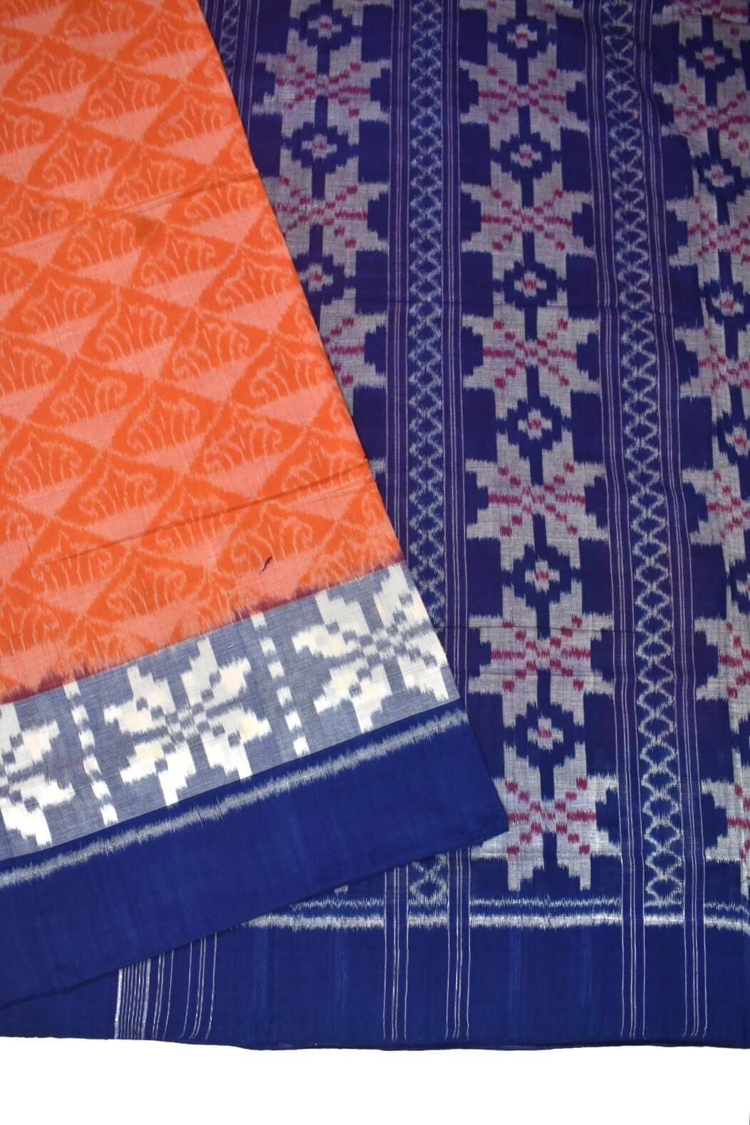 Orange Colour Sambalpuri Handloom Cotton Saree - Image 3