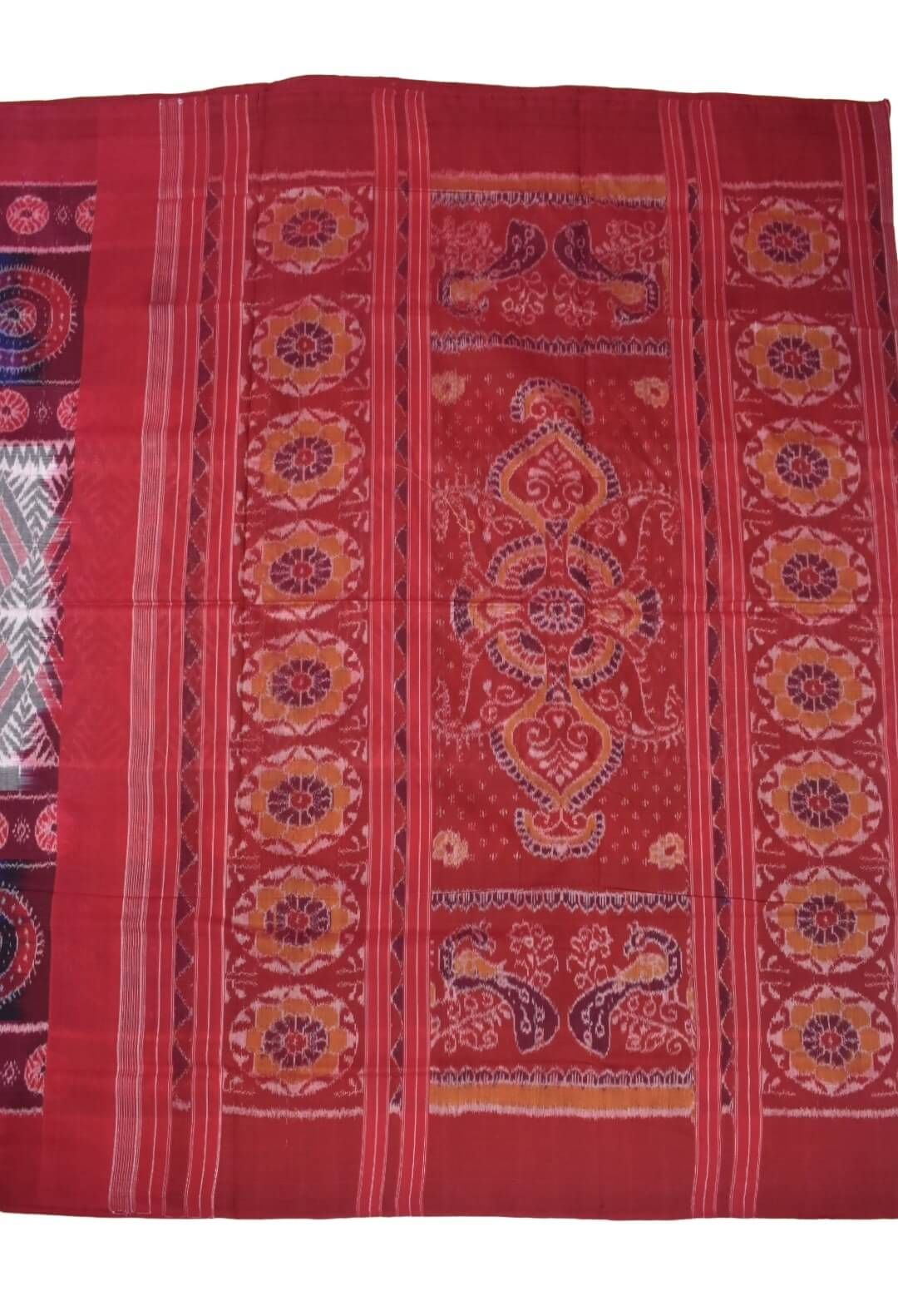 Gray-Red Colour Sambalpuri Handloom Cotton Saree - Image 2