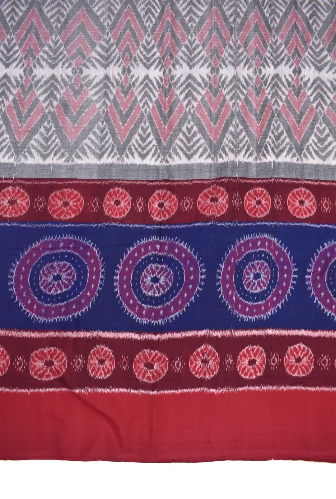 Gray-Red Colour Sambalpuri Handloom Cotton Saree - Image 4