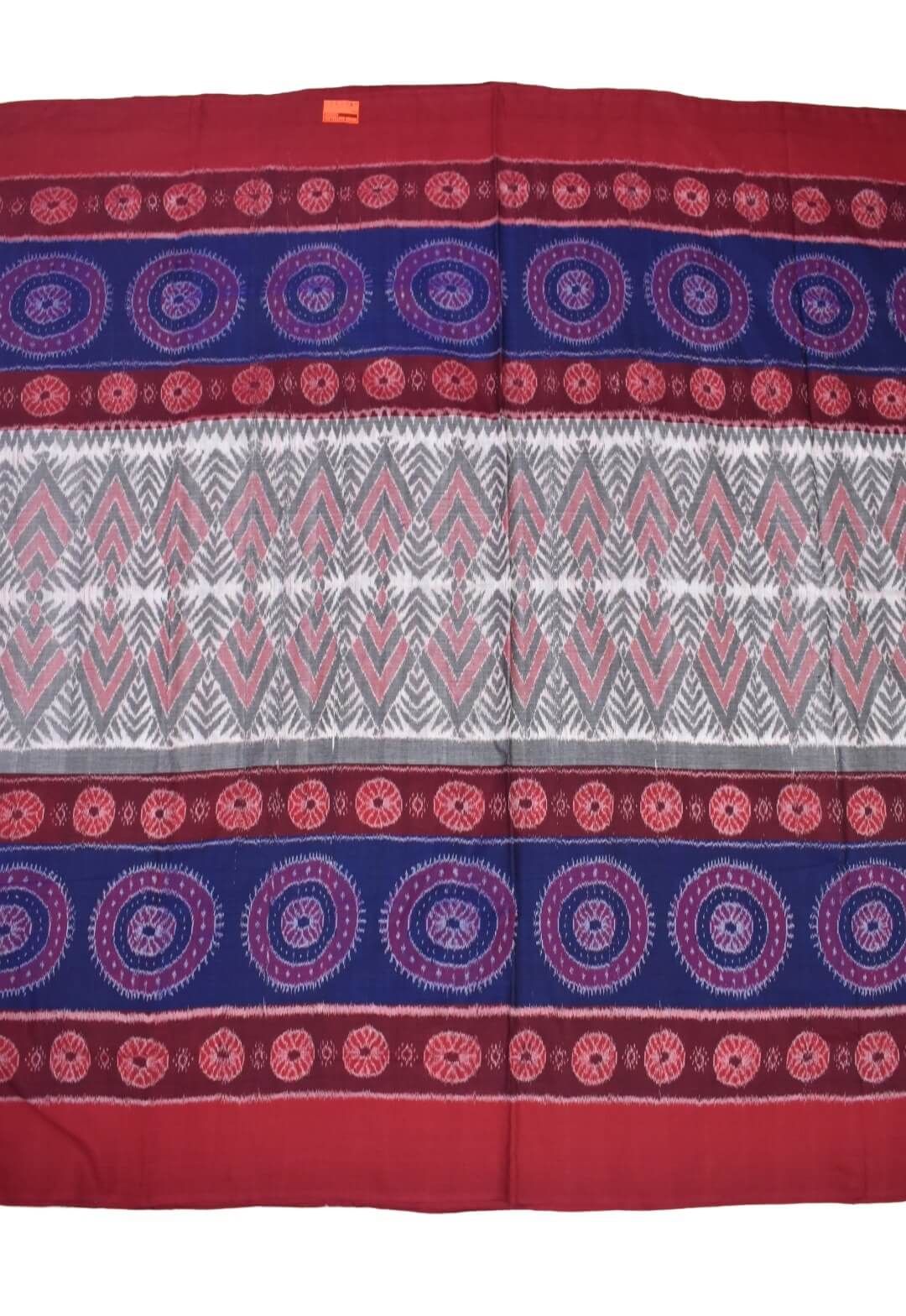 Gray-Red Colour Sambalpuri Handloom Cotton Saree