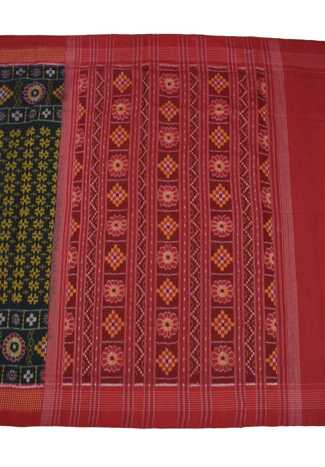 Green Colour Sambalpuri Handloom Cotton Saree - Image 2