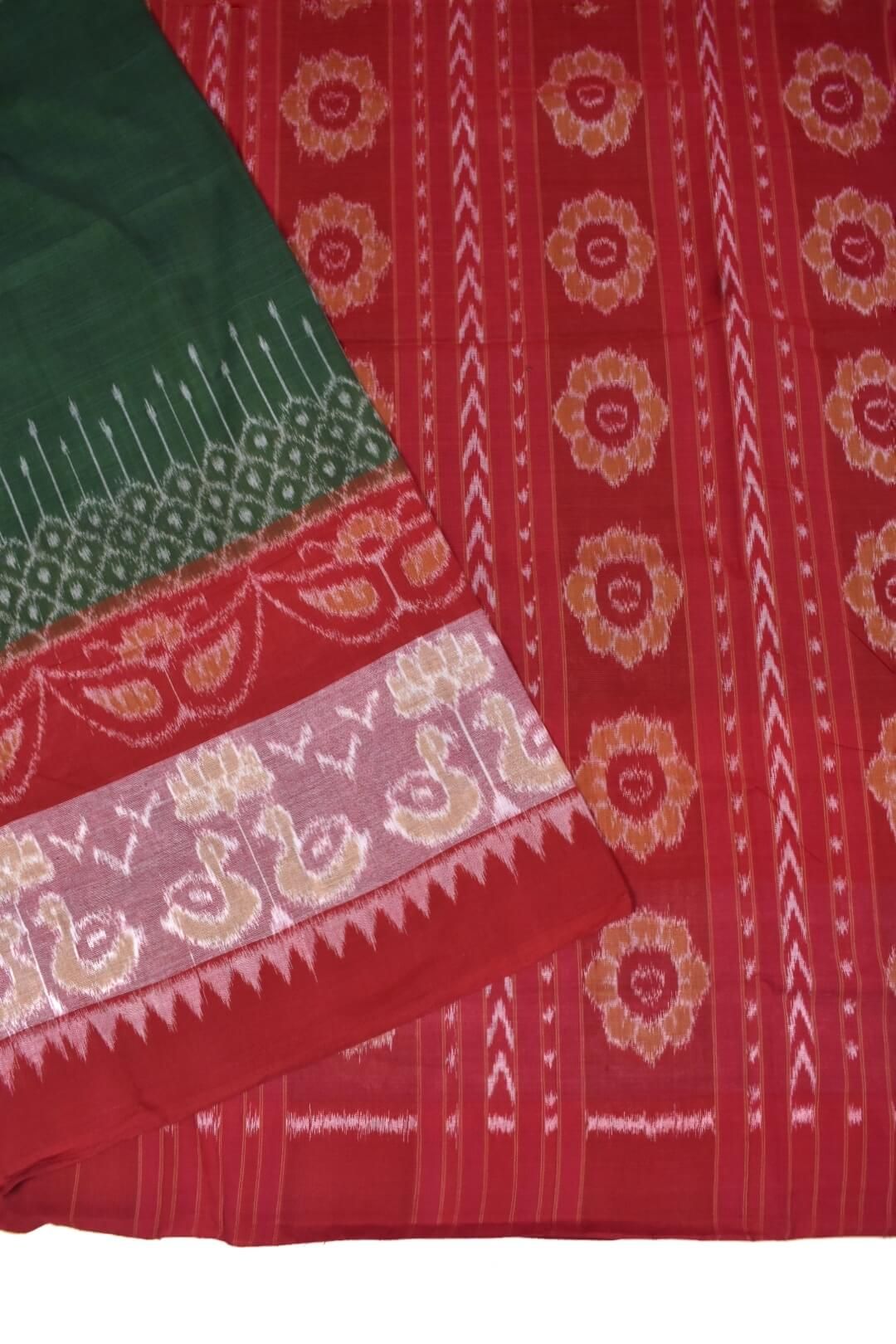 Green-Pitch Colour Sambalpuri Handloom Cotton Saree - Image 3