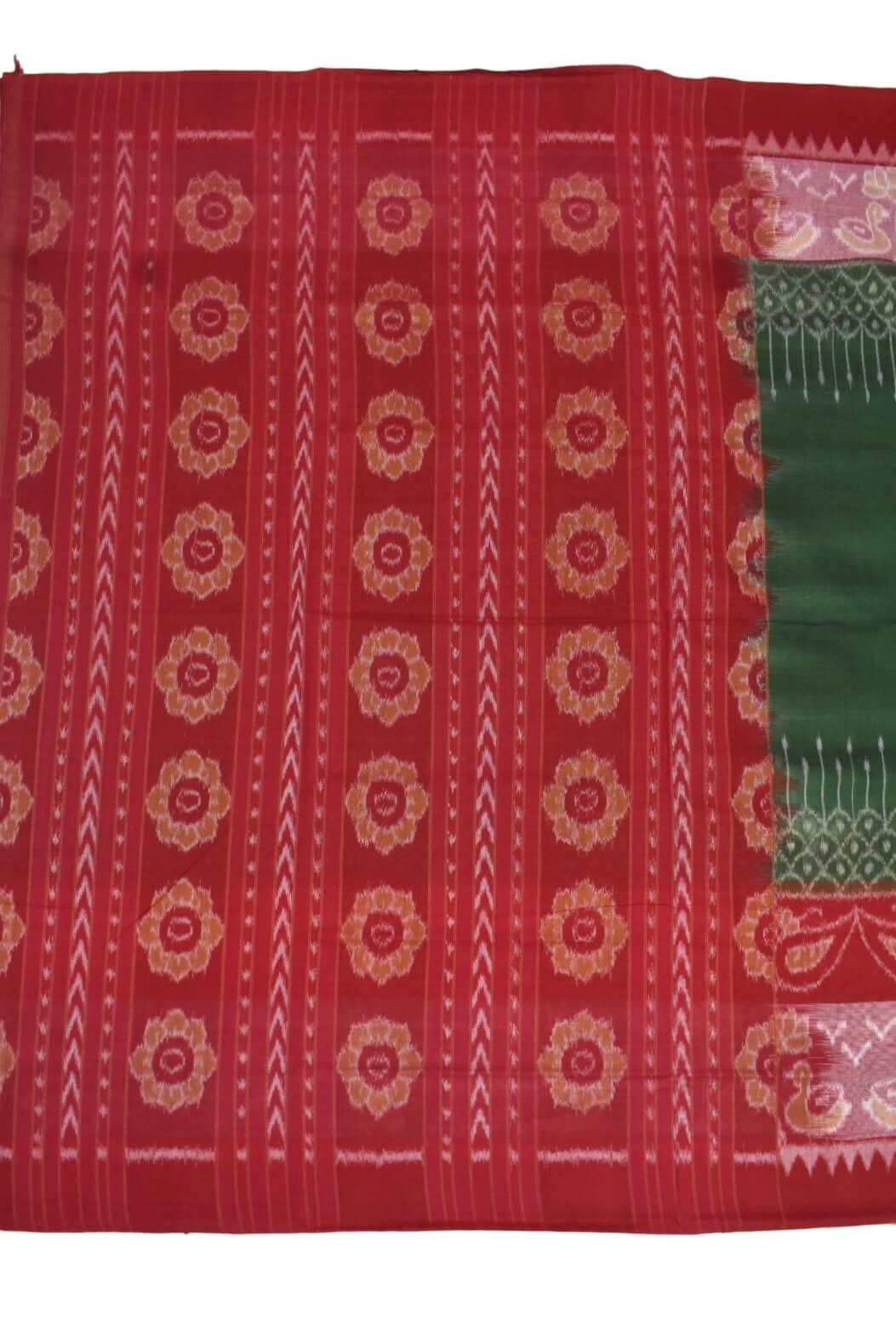 Green-Pitch Colour Sambalpuri Handloom Cotton Saree - Image 2