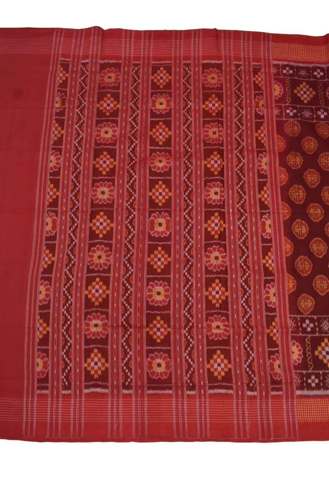 Red Colour Sambalpuri Handloom Cotton Saree - Image 2