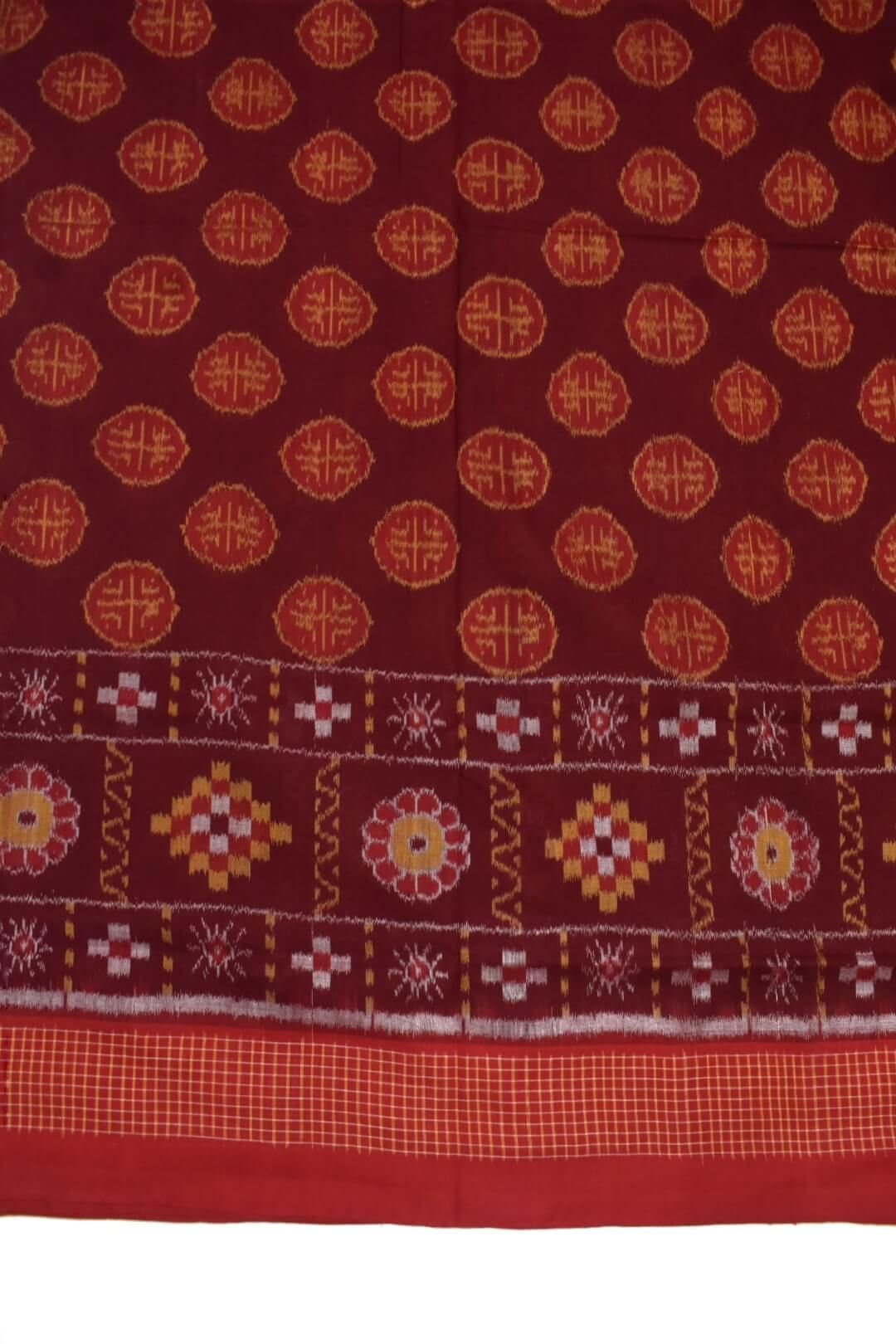 Red Colour Sambalpuri Handloom Cotton Saree - Image 4