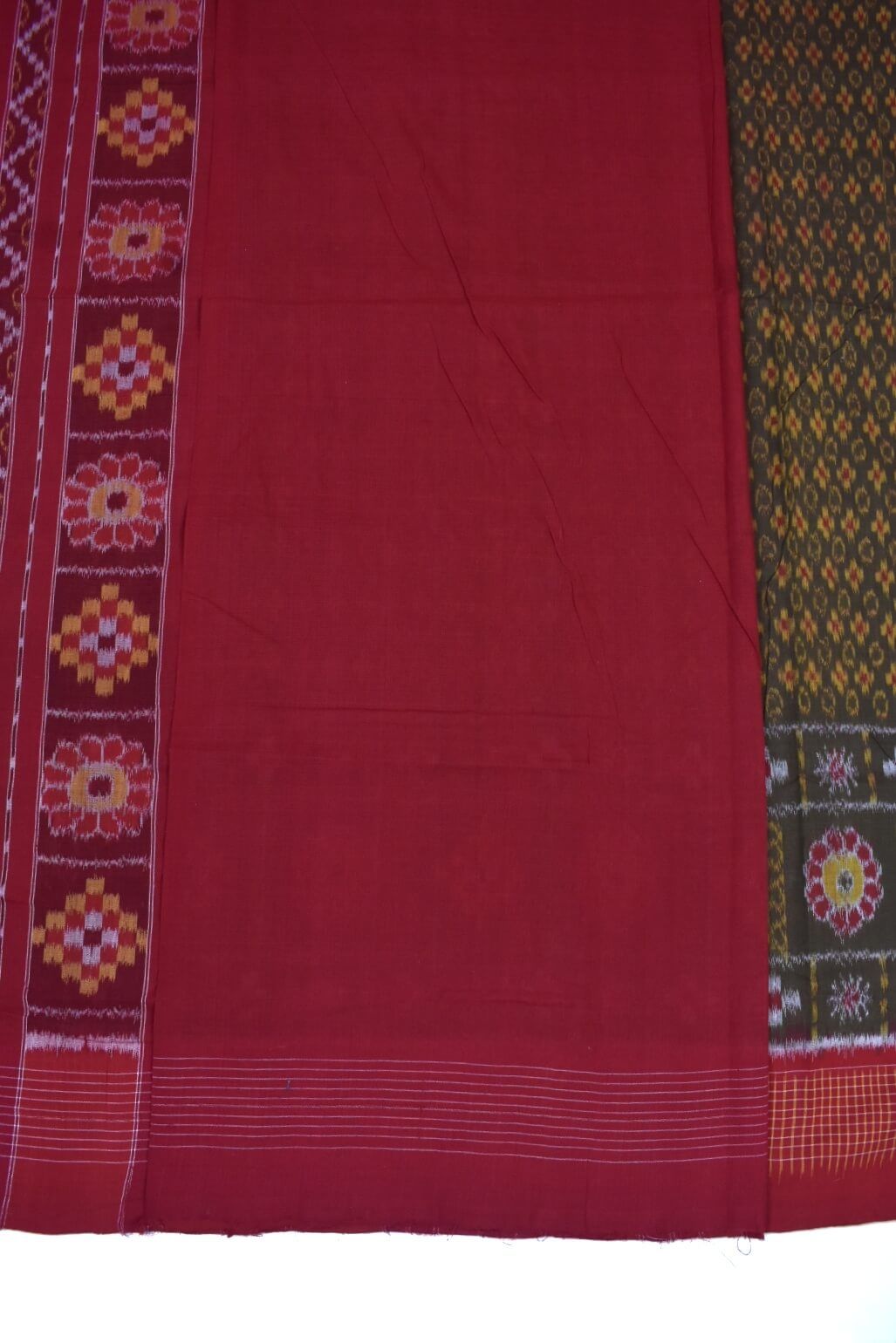 Green-Red Colour Sambalpuri Handloom Cotton Saree - Image 5