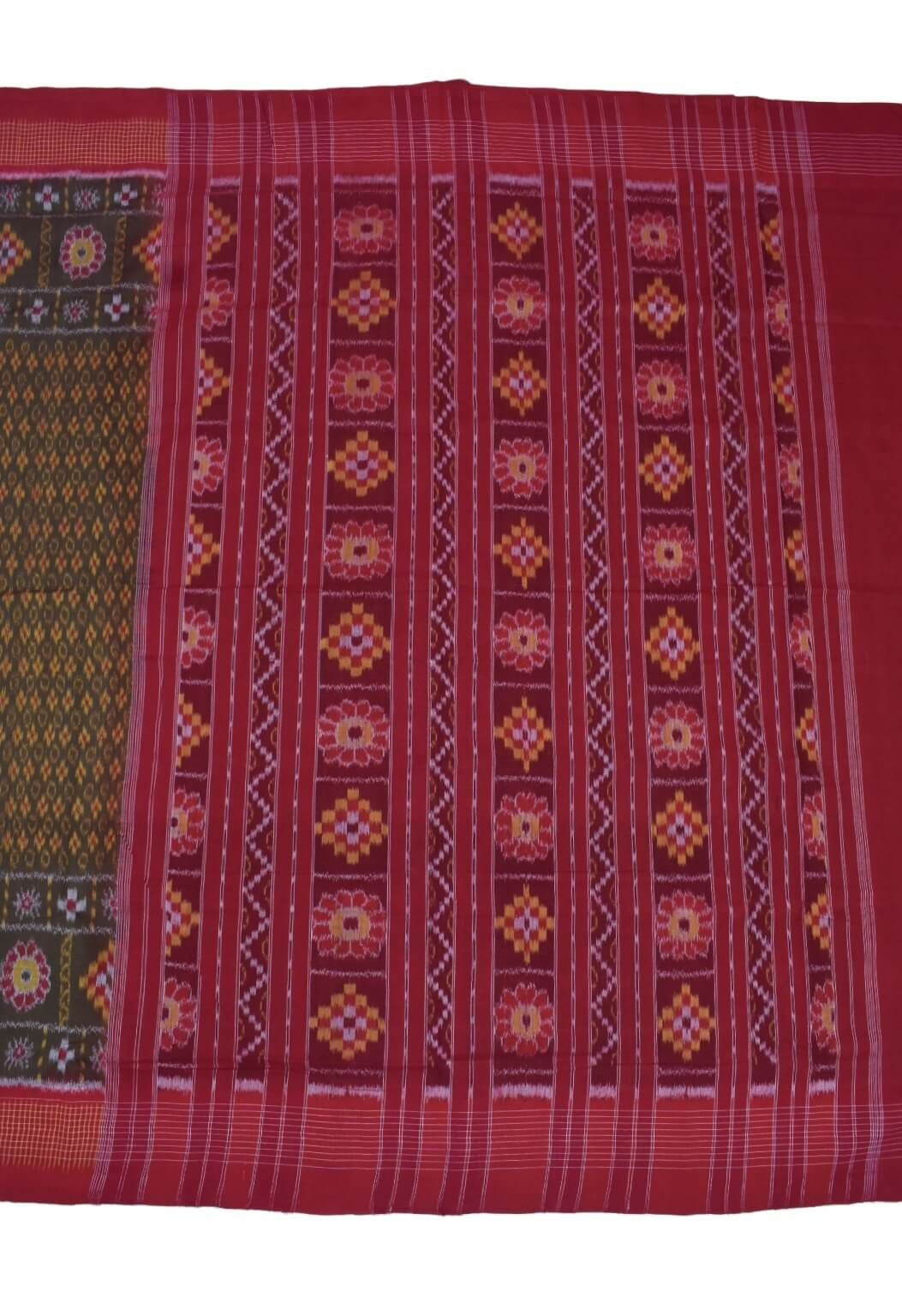 Green-Red Colour Sambalpuri Handloom Cotton Saree - Image 2