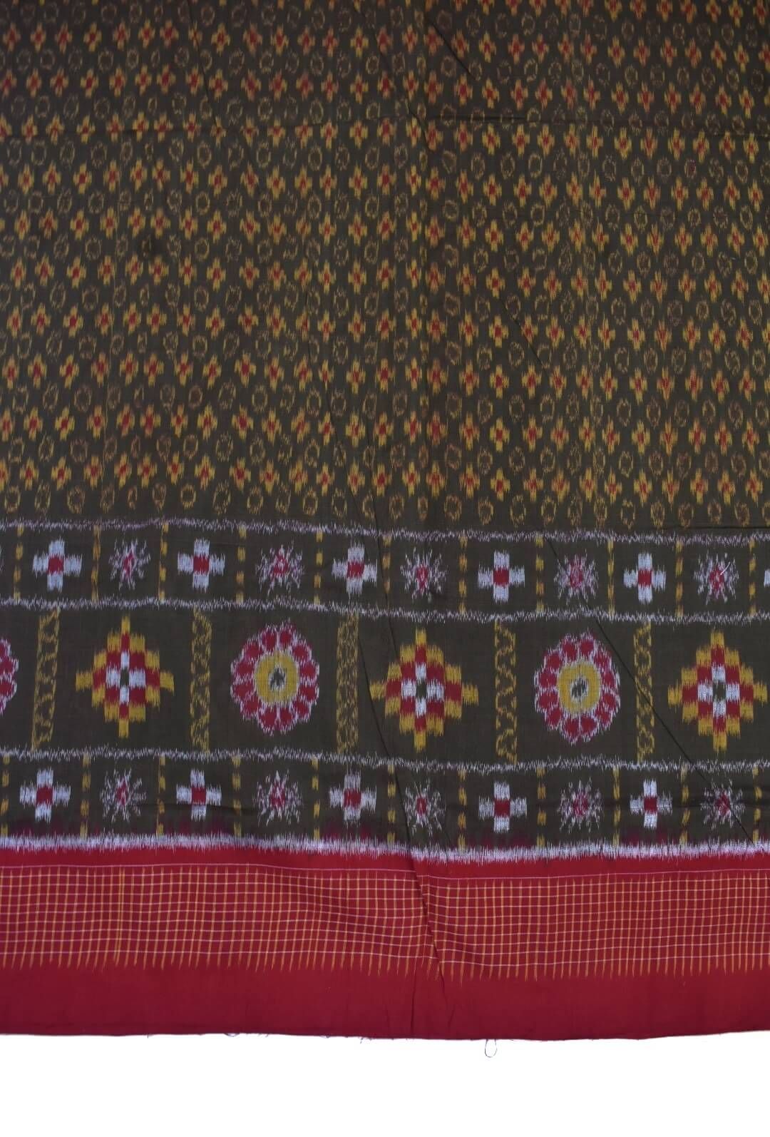 Green-Red Colour Sambalpuri Handloom Cotton Saree - Image 4