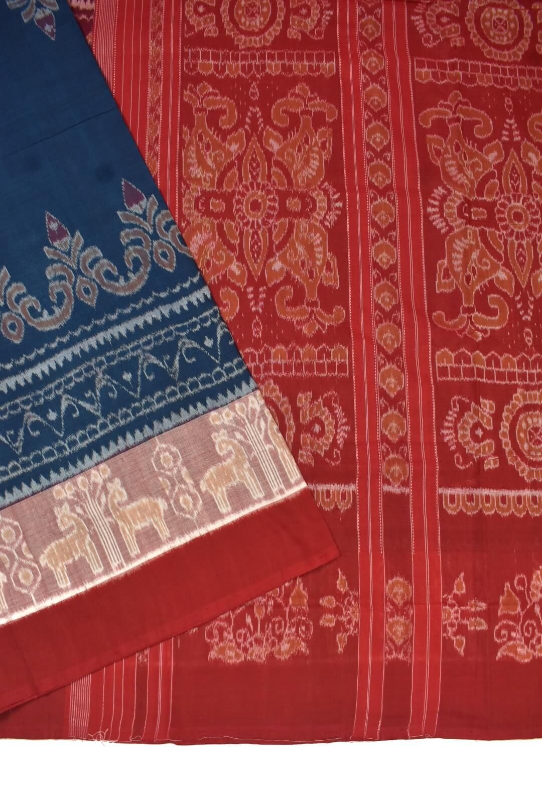 Blue Colour Sambalpuri Handloom Cotton Saree - Image 3