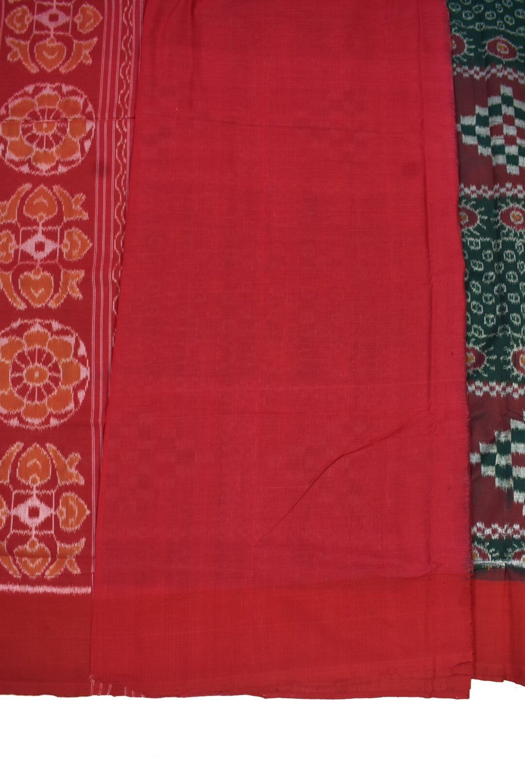 Green-Red Colour Sambalpuri Handloom Cotton Saree - Image 5