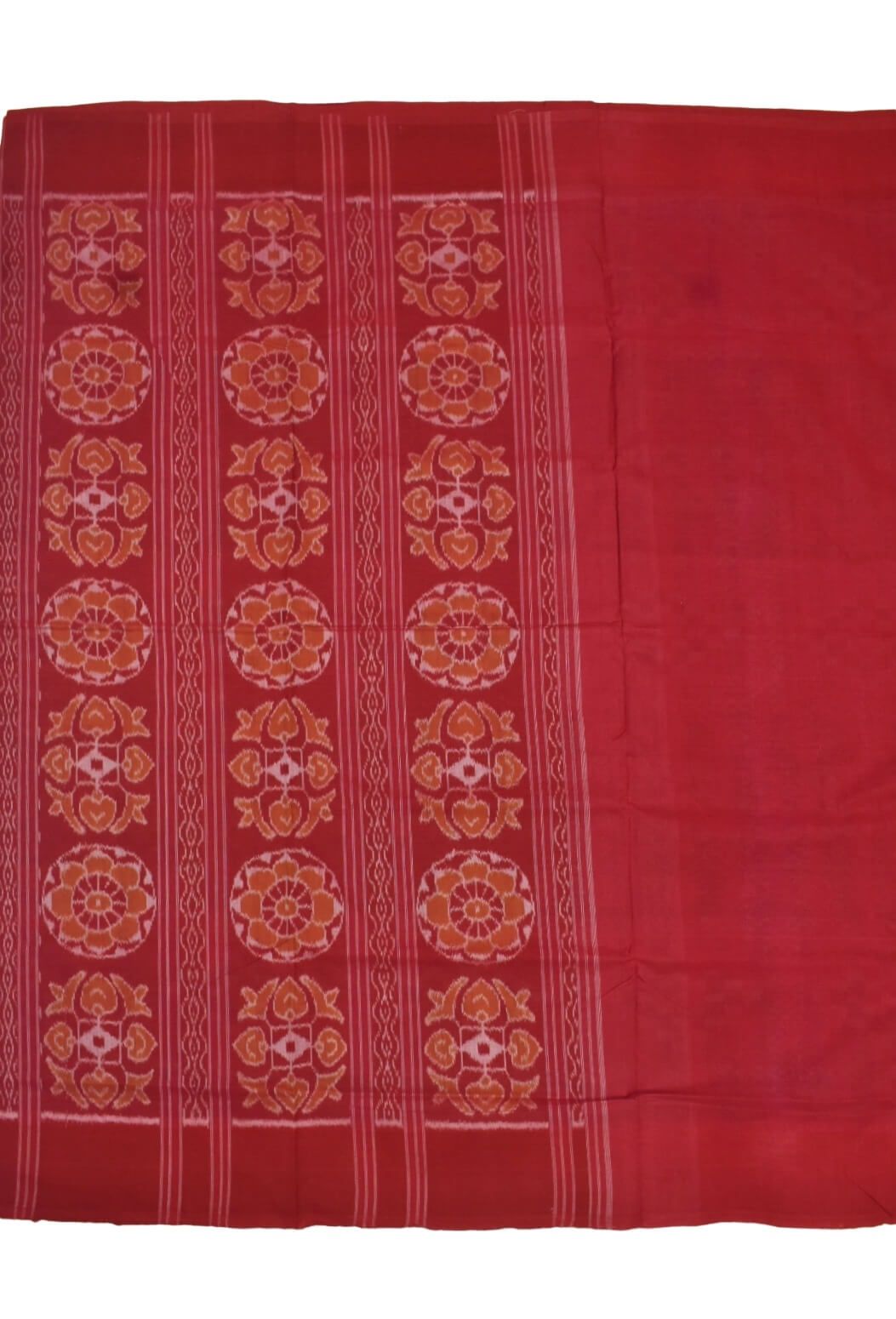 Green-Red Colour Sambalpuri Handloom Cotton Saree - Image 2