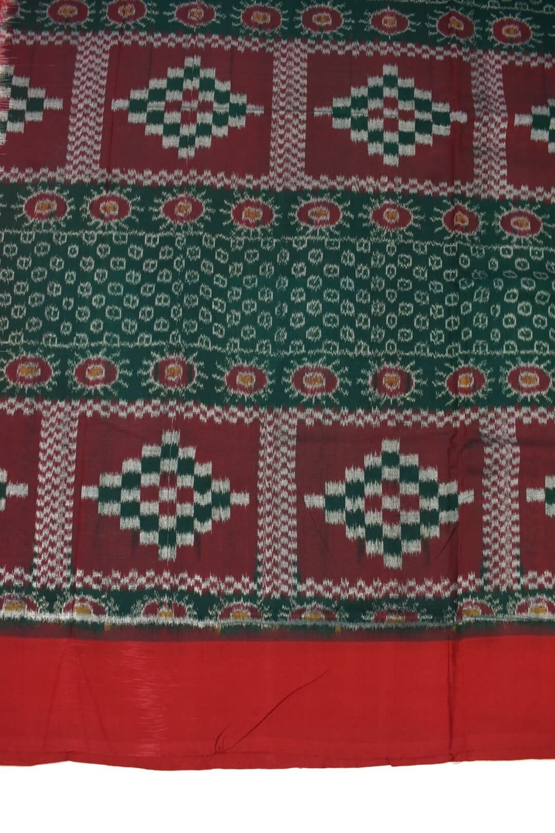 Green-Red Colour Sambalpuri Handloom Cotton Saree - Image 4