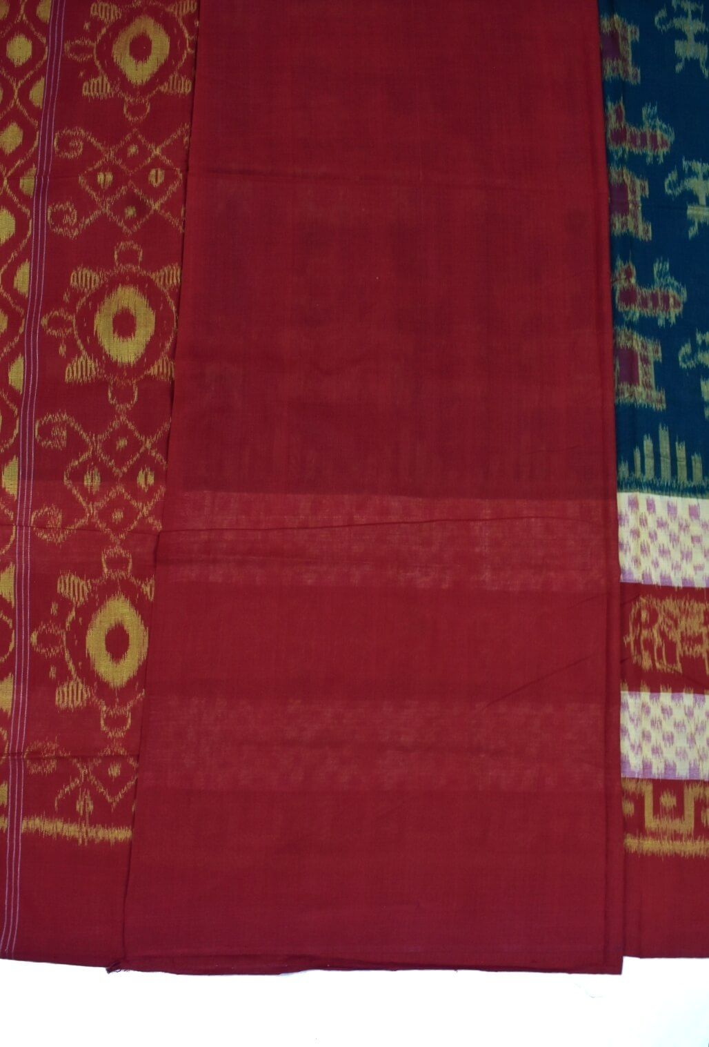 Green-Red Colour Sambalpuri Handloom Cotton Saree - Image 5