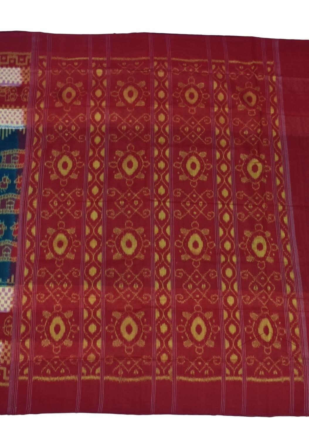 Green-Red Colour Sambalpuri Handloom Cotton Saree - Image 2