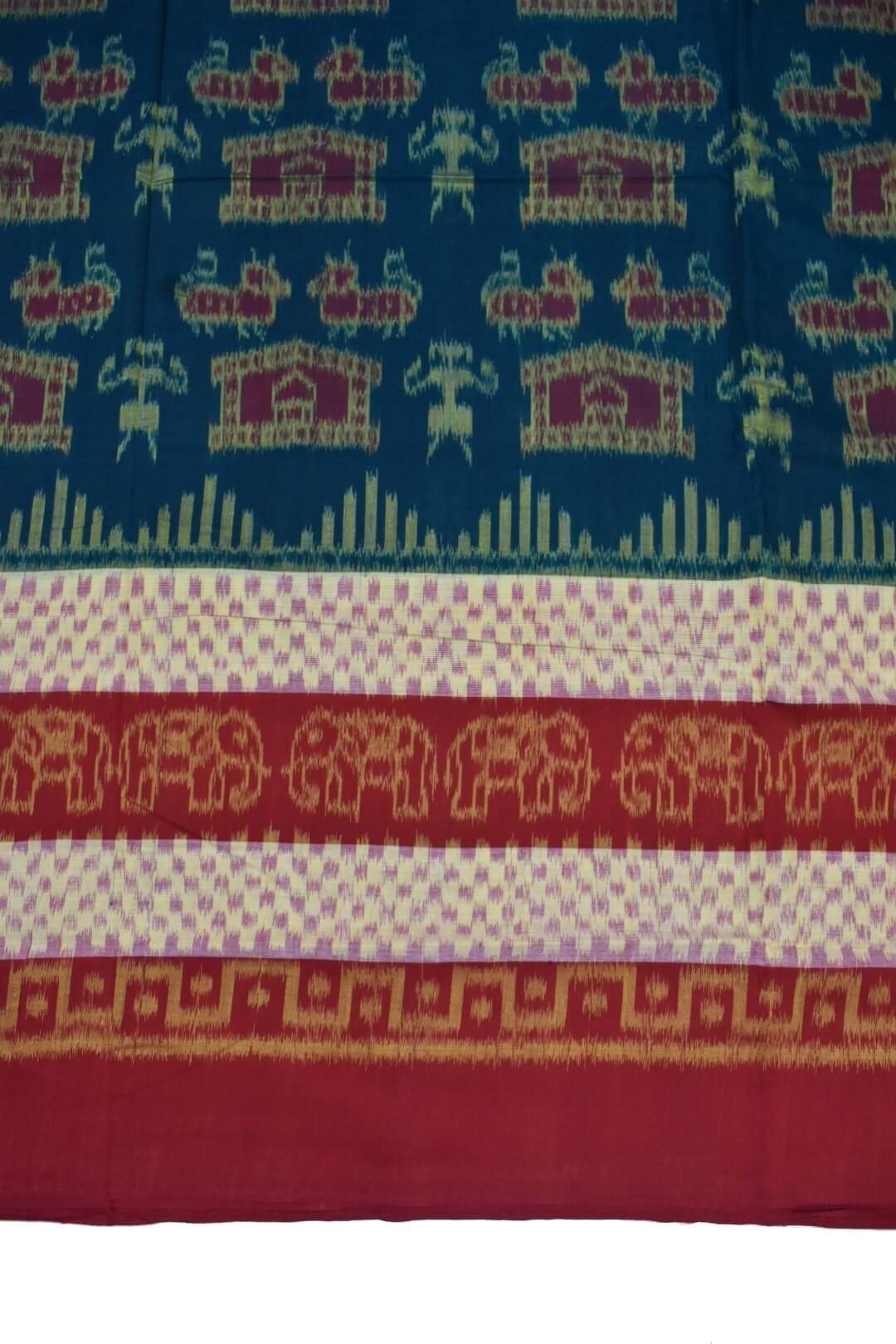 Green-Red Colour Sambalpuri Handloom Cotton Saree - Image 4