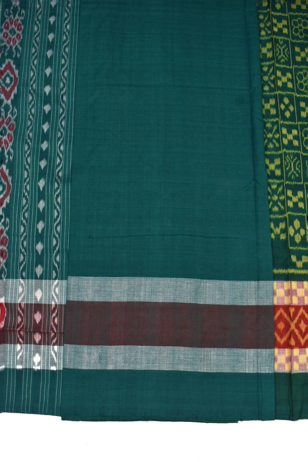 Green-Red Colour Sambalpuri Handloom Cotton Saree - Image 5