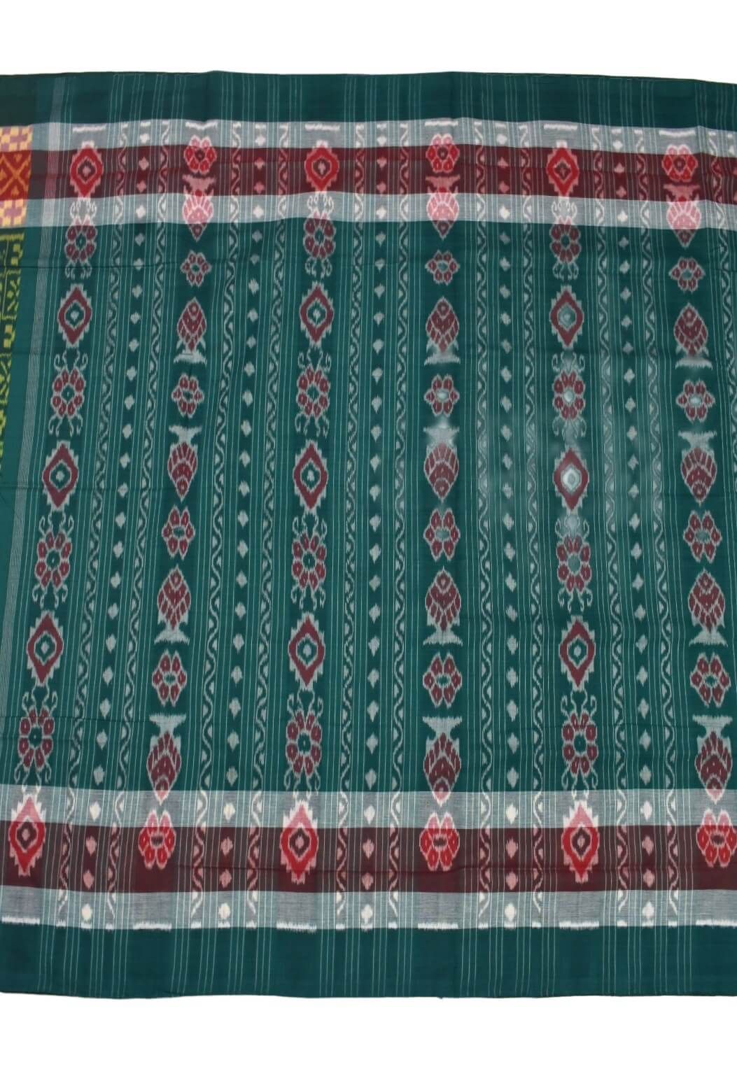 Green-Red Colour Sambalpuri Handloom Cotton Saree - Image 2