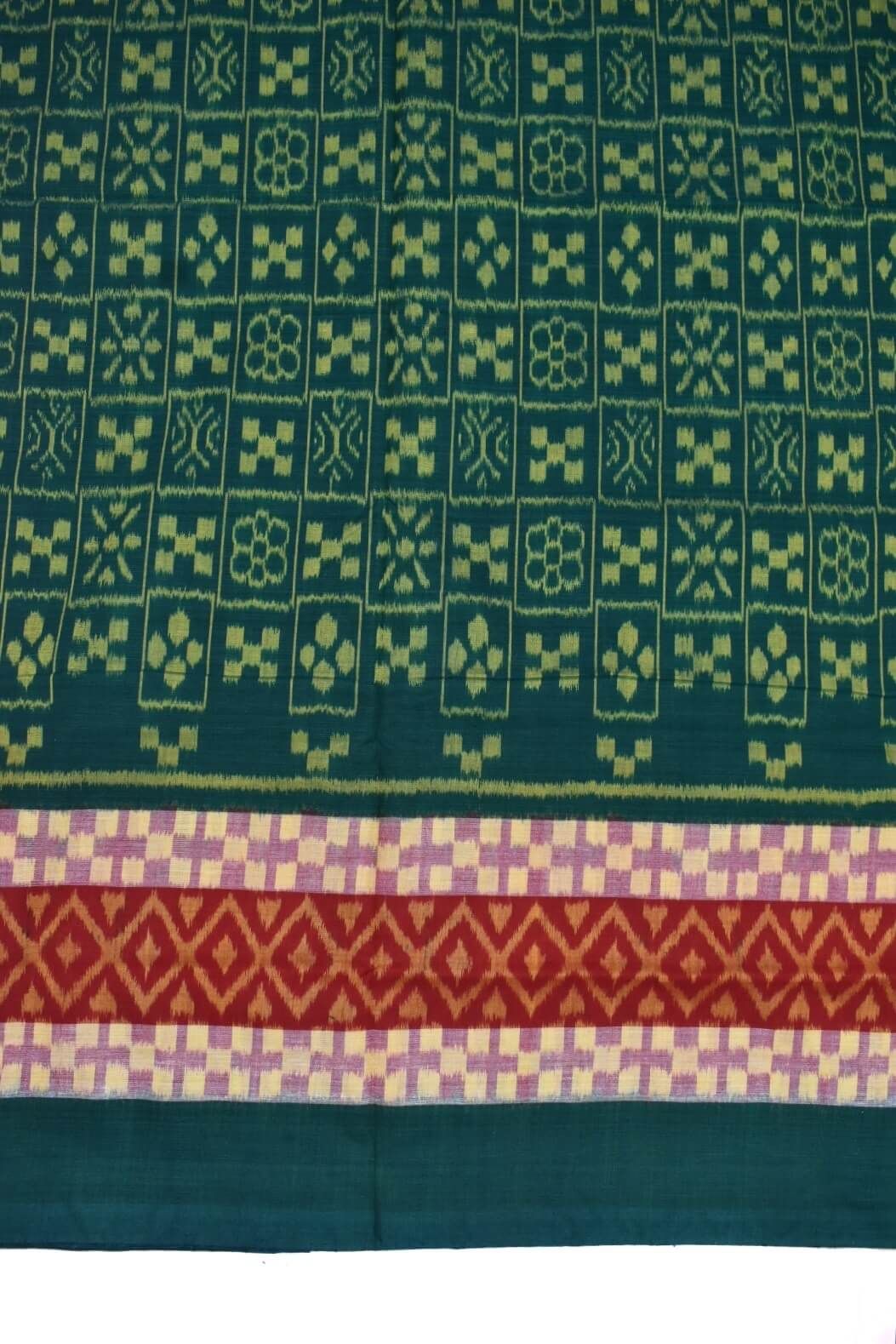 Green-Red Colour Sambalpuri Handloom Cotton Saree - Image 4