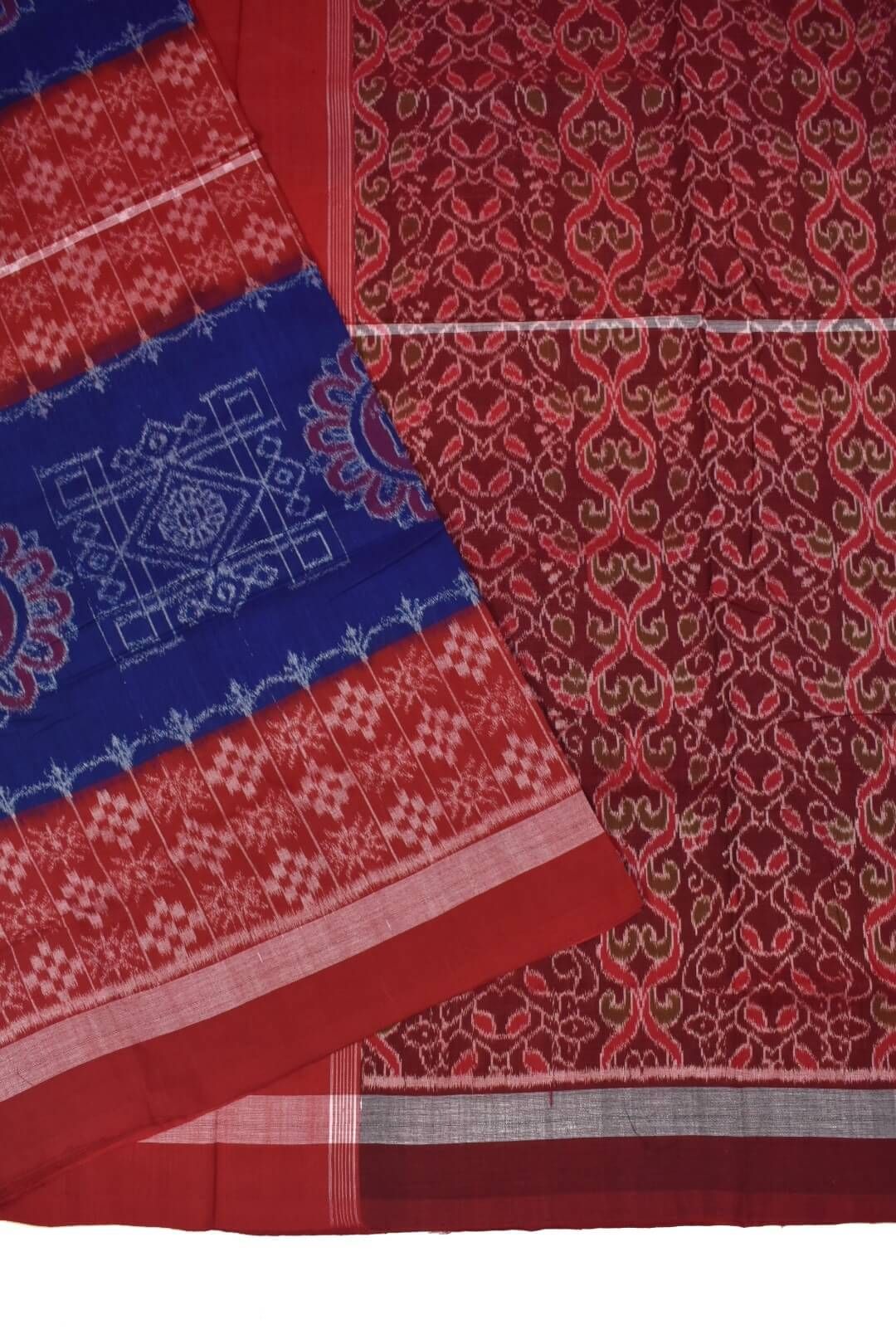 Blue-Red Colour Sambalpuri Handloom Cotton Saree - Image 3