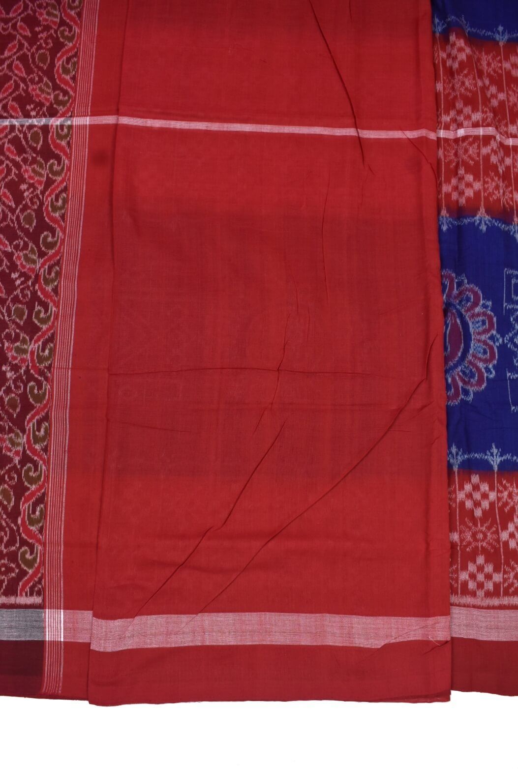 Blue-Red Colour Sambalpuri Handloom Cotton Saree - Image 5