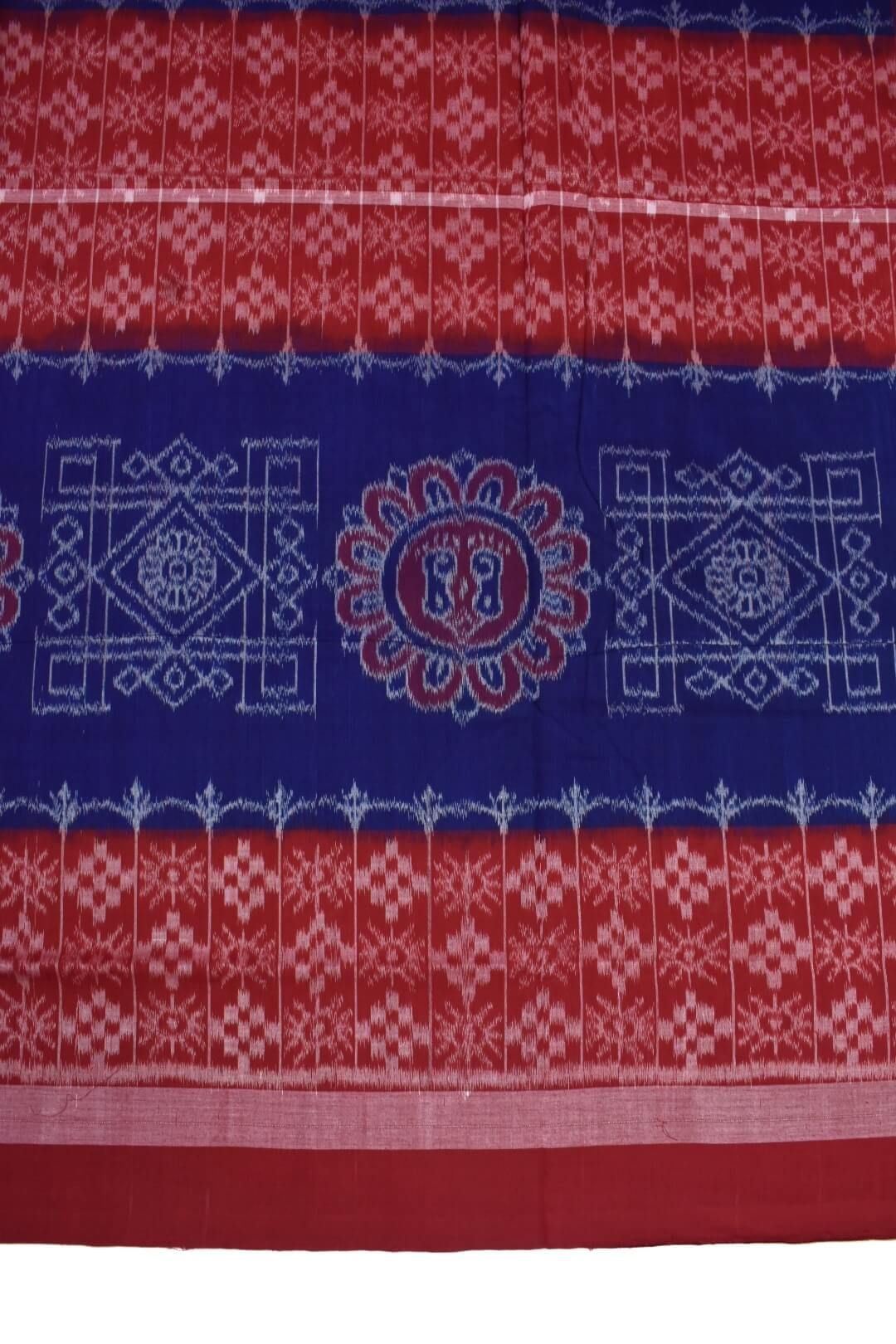 Blue-Red Colour Sambalpuri Handloom Cotton Saree - Image 4
