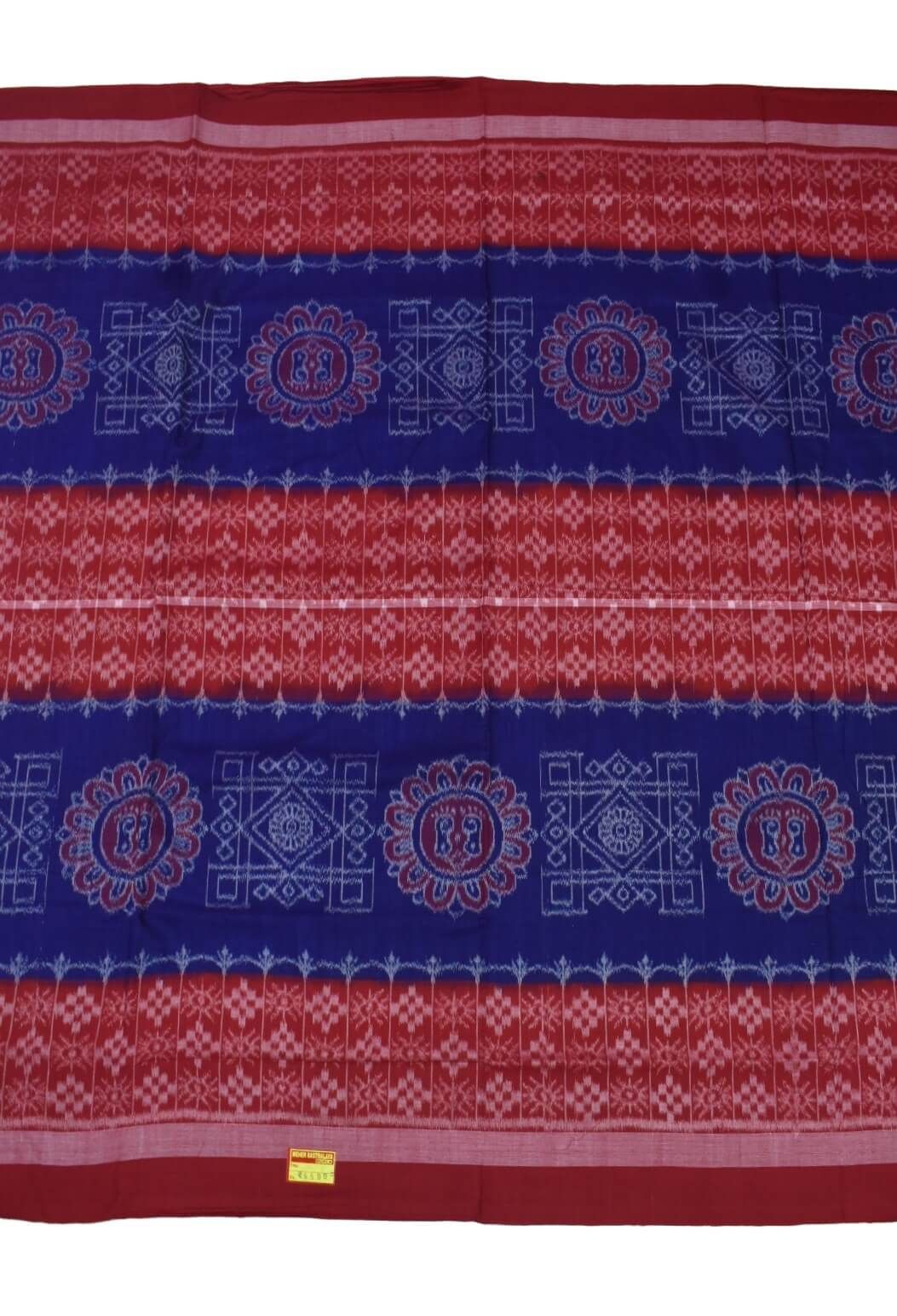 Blue-Red Colour Sambalpuri Handloom Cotton Saree
