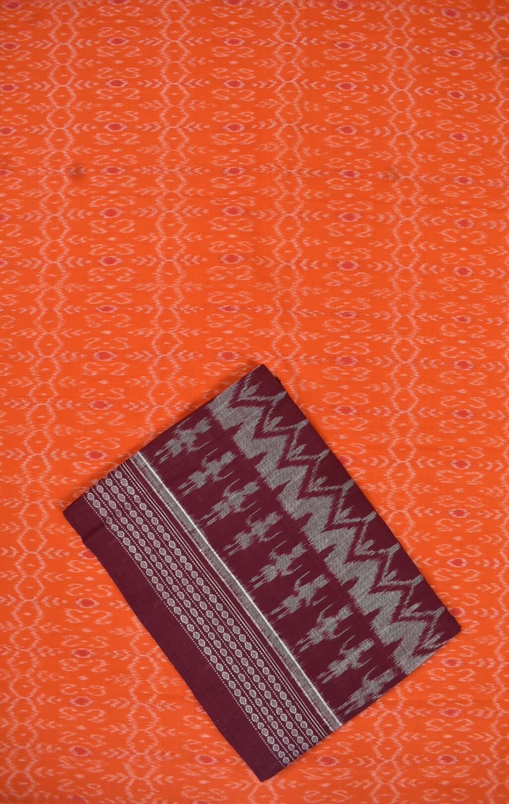 Orange Colour Sambalpuri Handloom Cotton Dress Material - Image 3