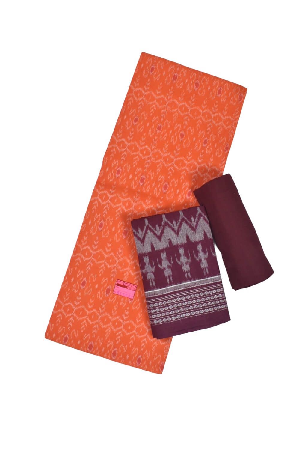 Orange Colour Sambalpuri Handloom Cotton Dress Material