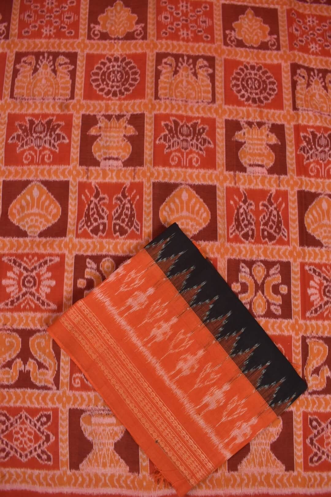 Orange Colour Nabakothi Design Sambalpuri Handloom Cotton Dress Material - Image 3
