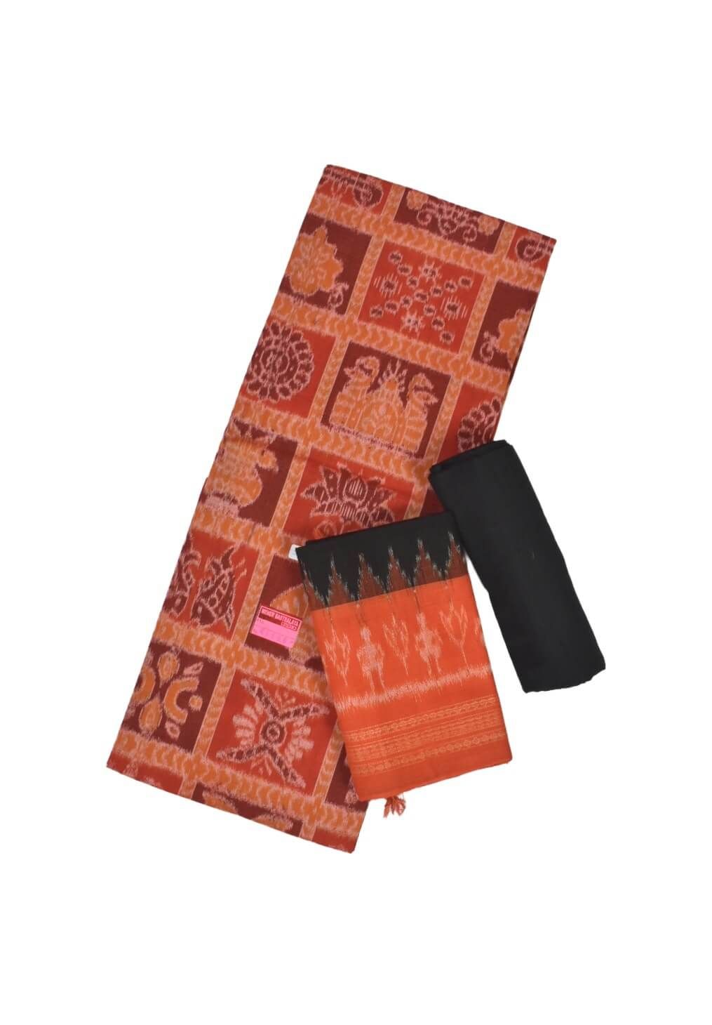 Orange Colour Nabakothi Design Sambalpuri Handloom Cotton Dress Material