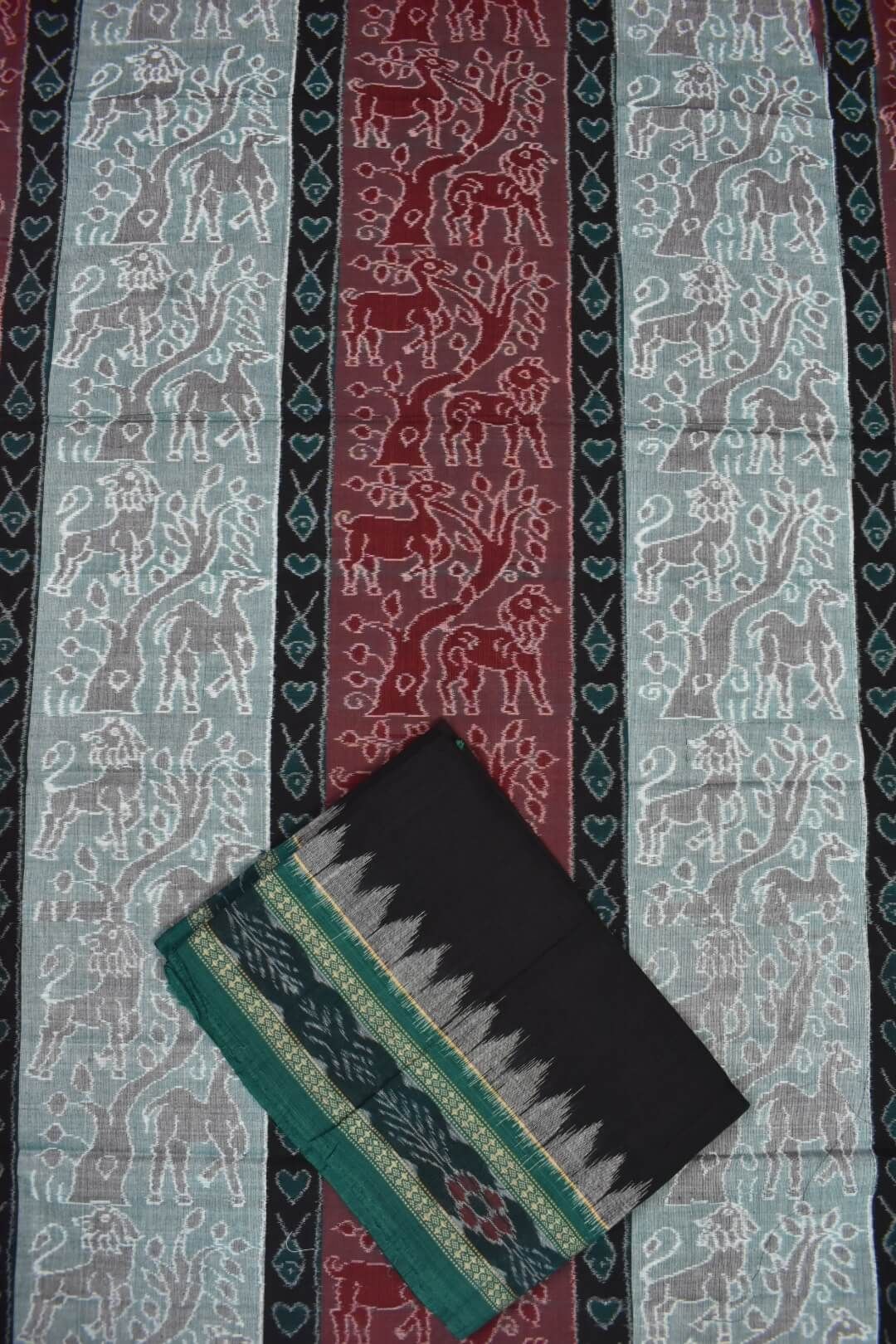 Lite Colour Animal Design Sambalpuri Handloom Cotton Dress Material - Image 3
