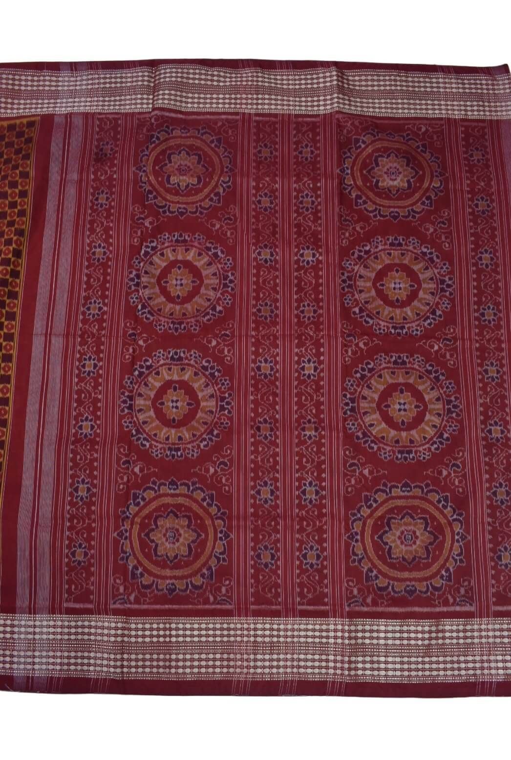 Red-Green Combination Chakra Design Sambalpuri Handloom Cotton/silk mix Saree - Image 2