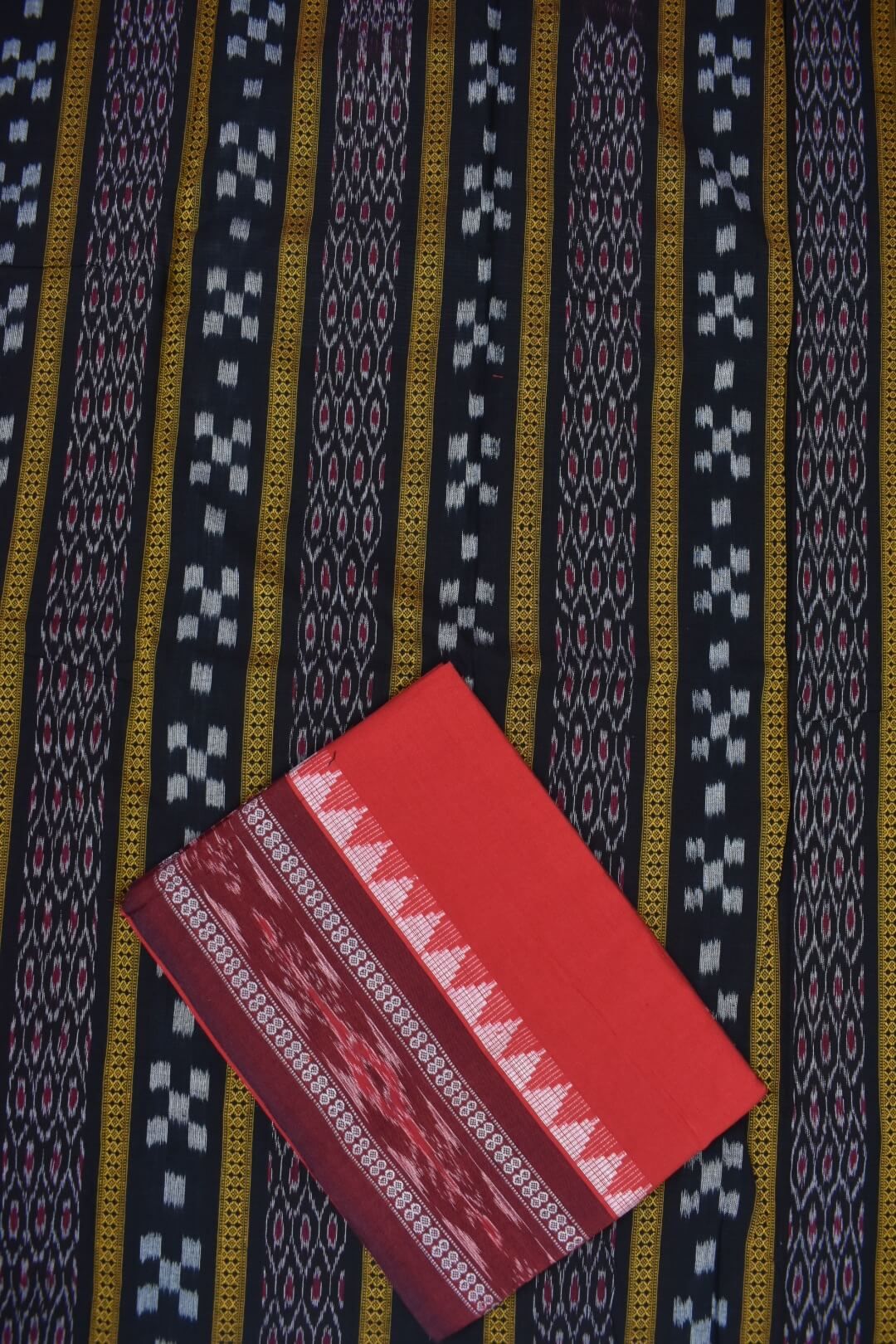 Black Colour Sambalpuri Handloom Cotton Bomkai Dress Material - Image 3