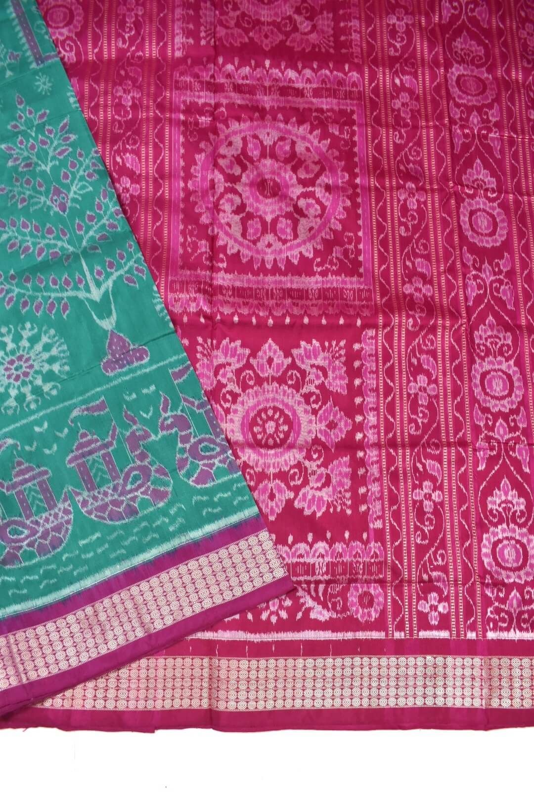 Green Colour Sambalpuri Handloom Bandha Silk Saree - Image 3