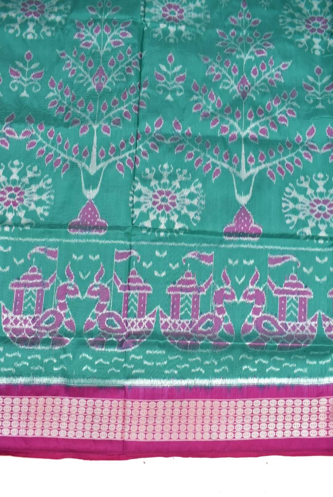 Green Colour Sambalpuri Handloom Bandha Silk Saree - Image 4