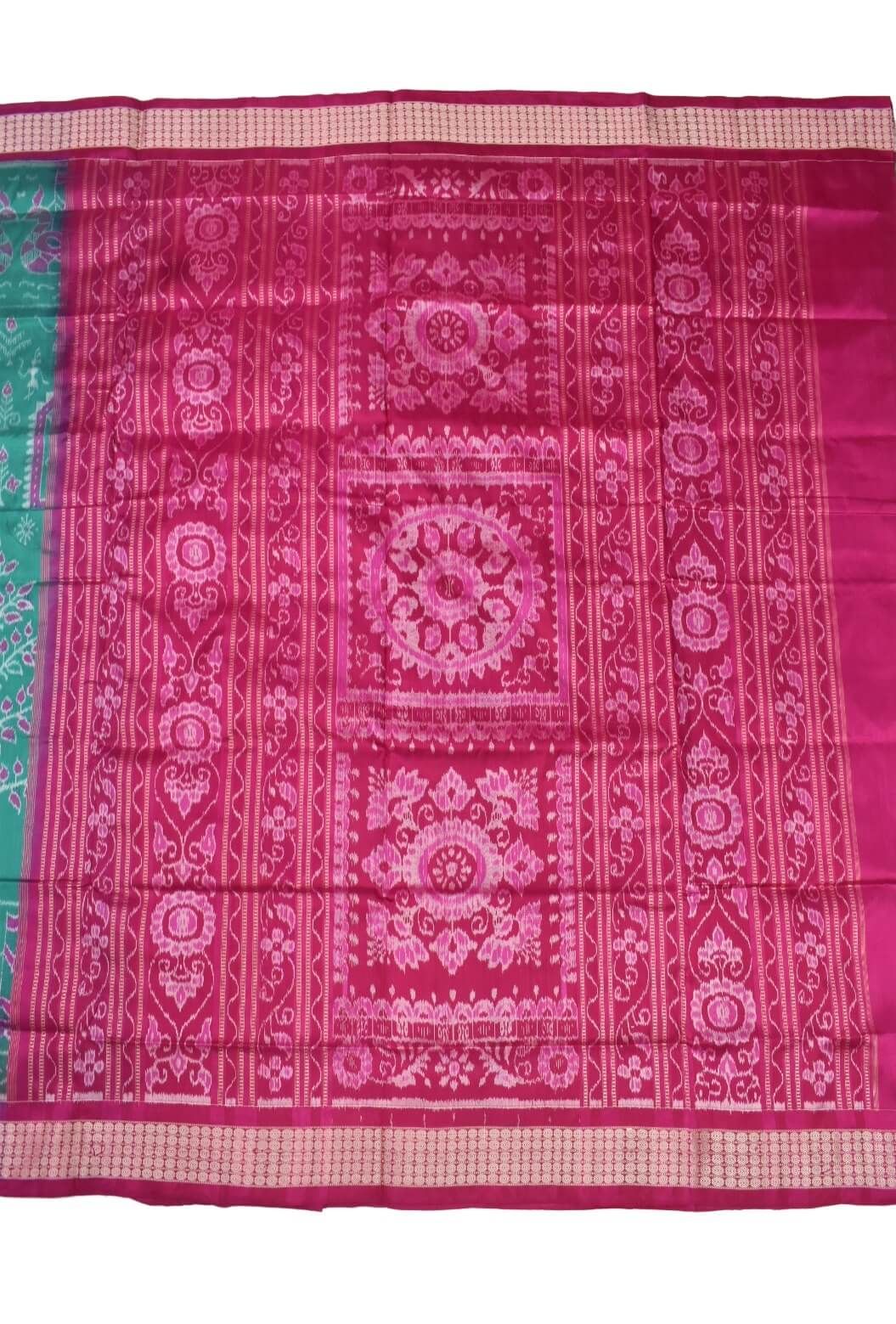 Green Colour Sambalpuri Handloom Bandha Silk Saree - Image 2