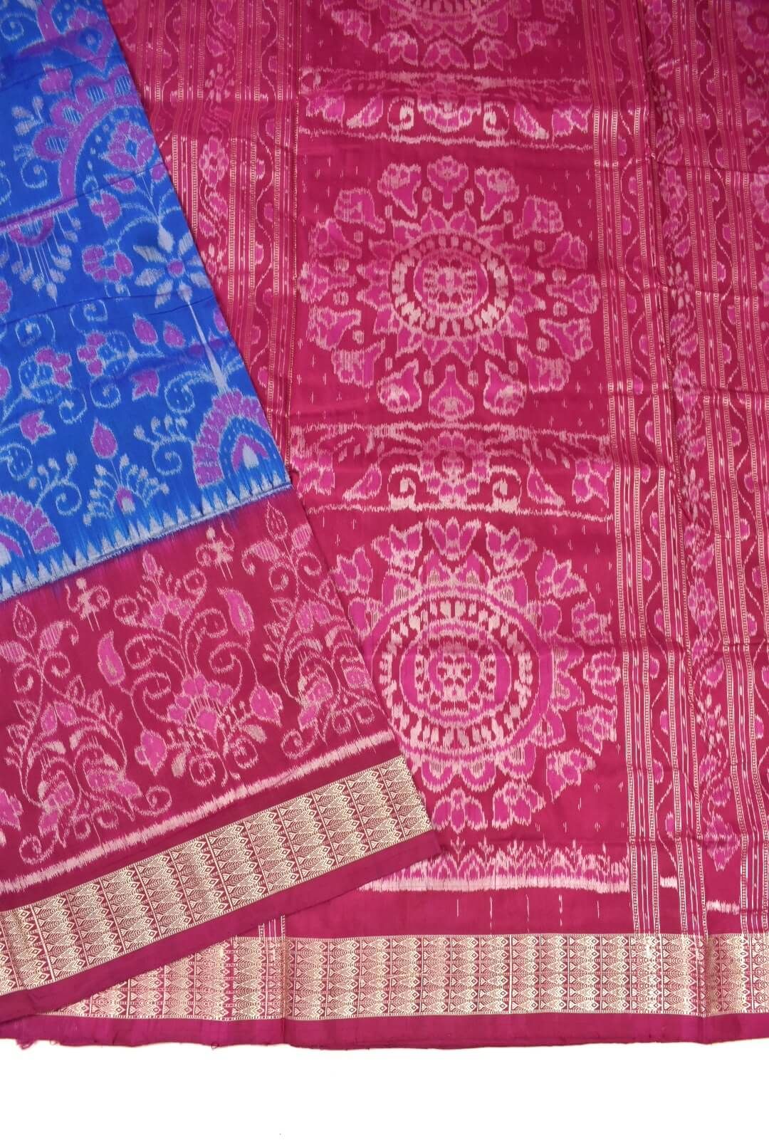 Blue-Pink Colour Sambalpuri Handloom Bandha Silk Saree - Image 3