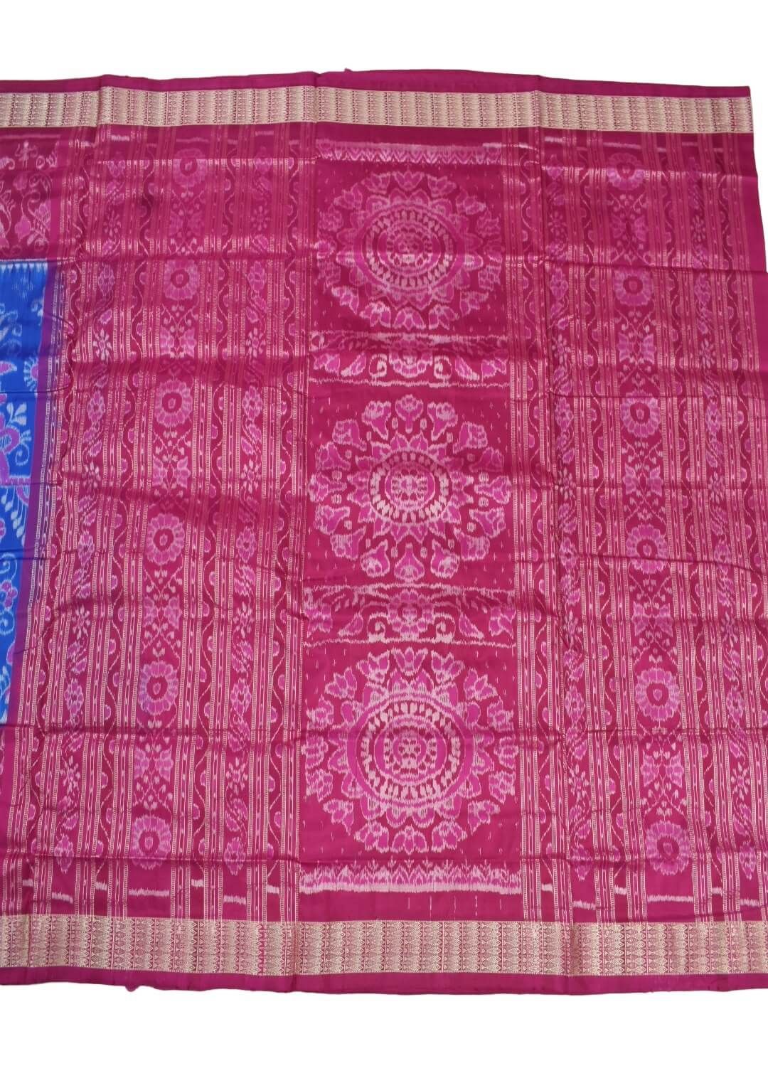Blue-Pink Colour Sambalpuri Handloom Bandha Silk Saree - Image 2
