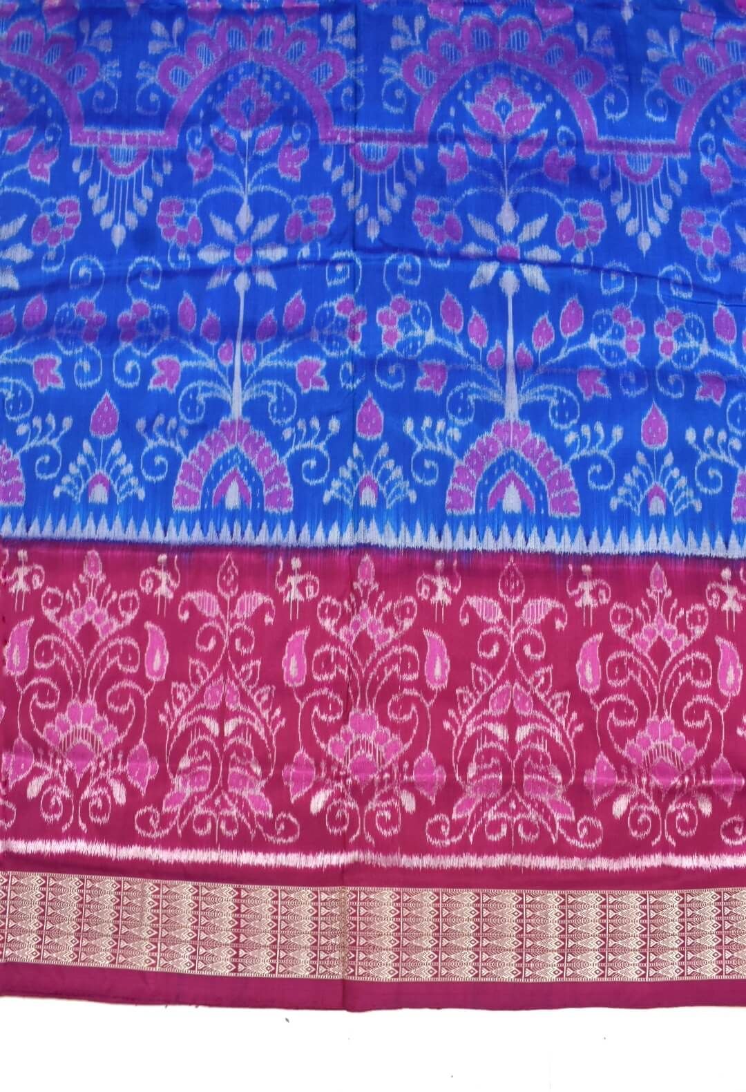 Blue-Pink Colour Sambalpuri Handloom Bandha Silk Saree - Image 4