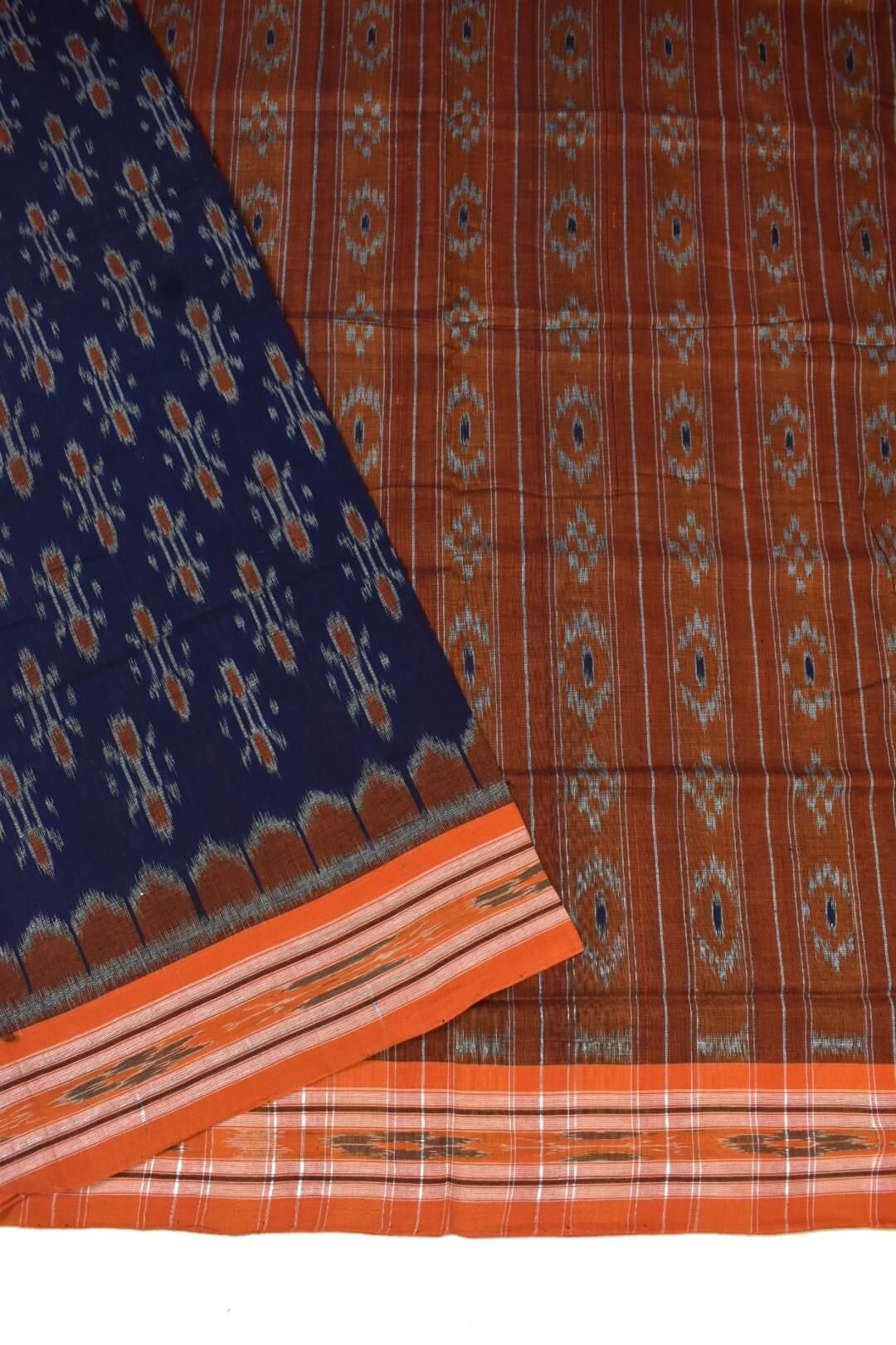 Blue Colour Sambalpuri Handloom Mania Bandha Cotton Saree - Image 3
